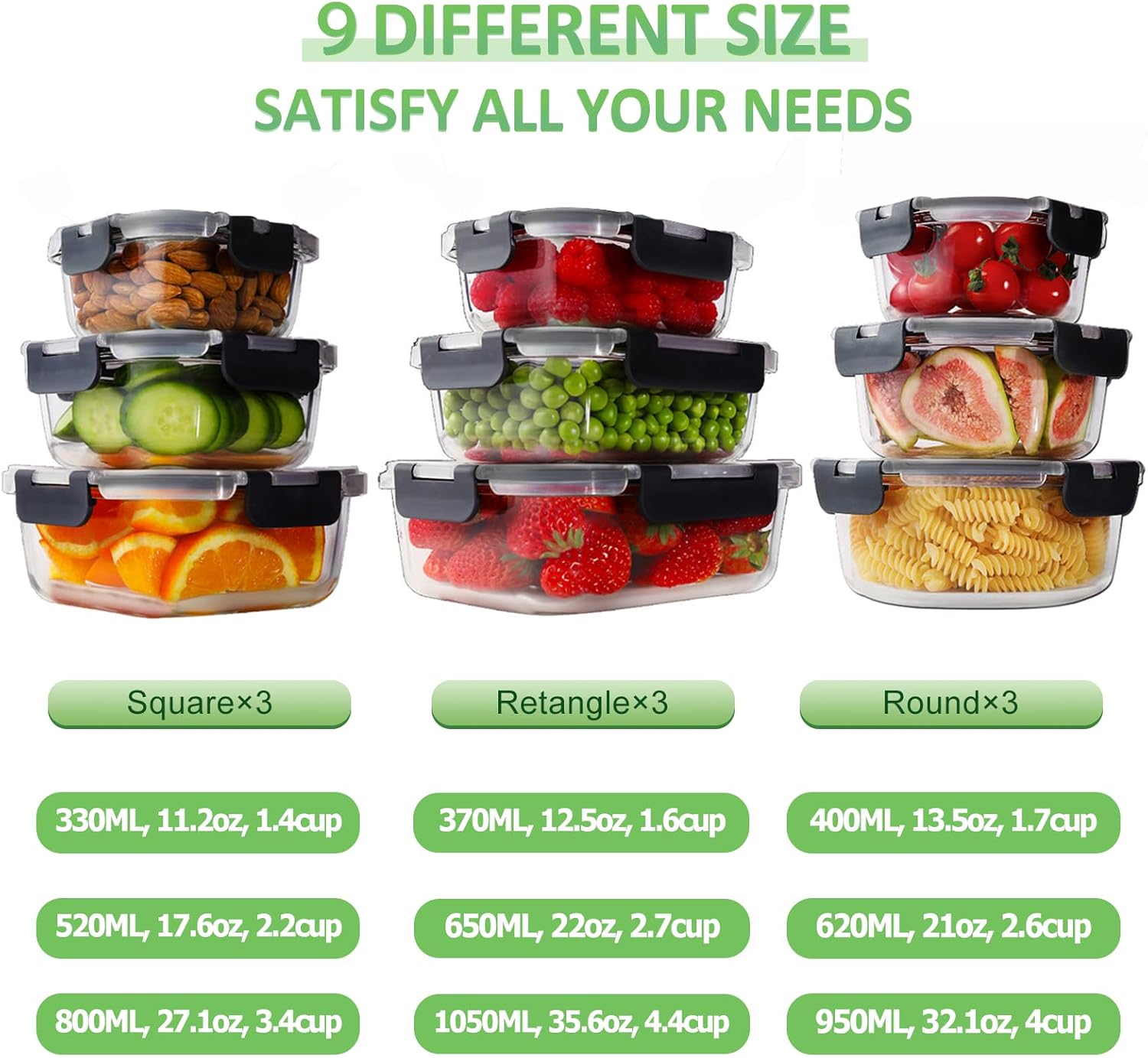 Detalle de HOMBERKING 9 Glass Food Storage Jars 🥣