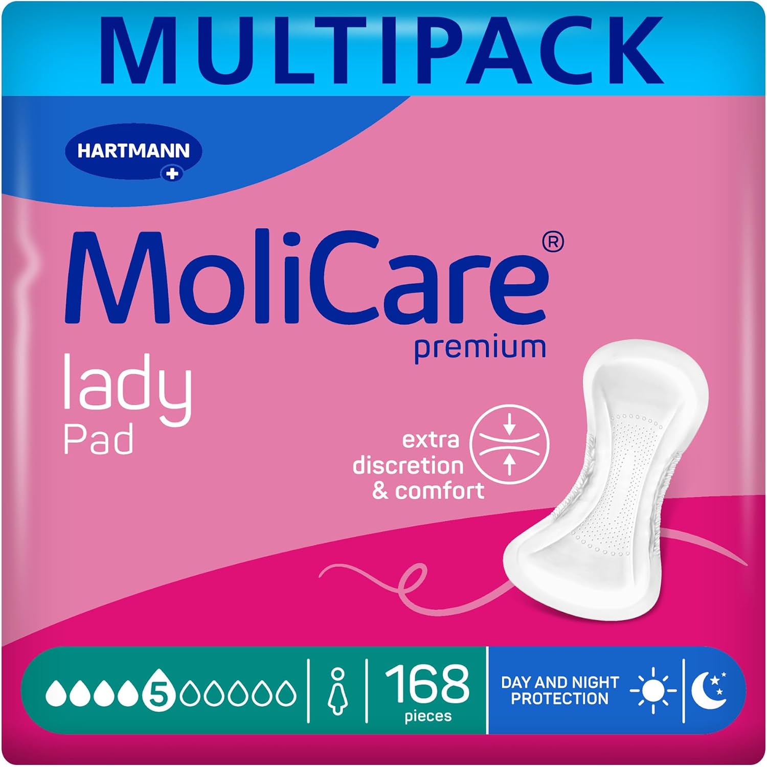 Detalle de MoliCare lady Pad 5 kropli – bardzo długie wkładki nocne, 40 cm, 168 szt.