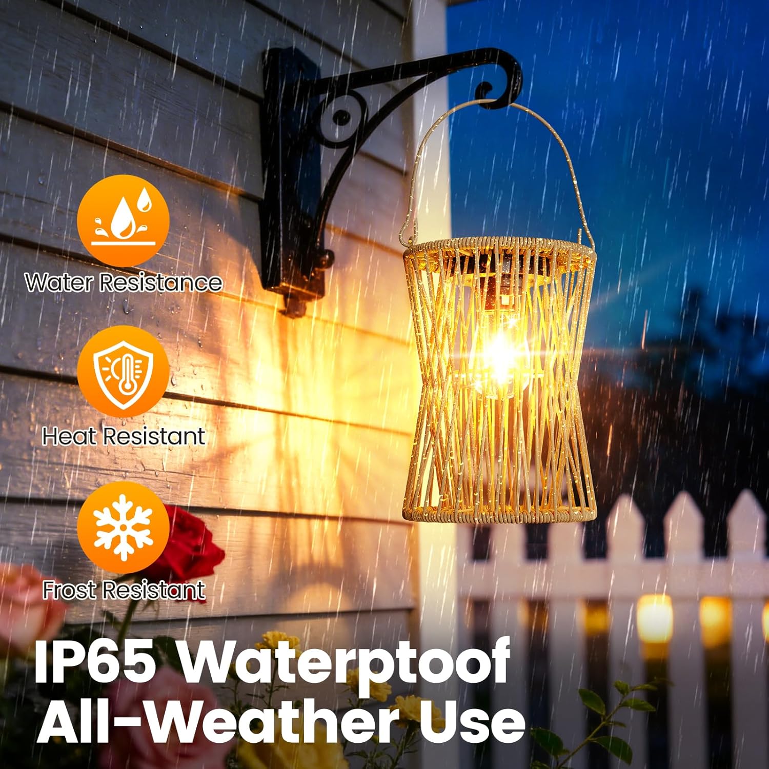 Thumbnail 2 de AOUNQ Solar Lights Outdoor Garden Ornaments – 2 Pack Vintage Rattan Hanging Solar Lanterns (Auto On/Off, IP65)