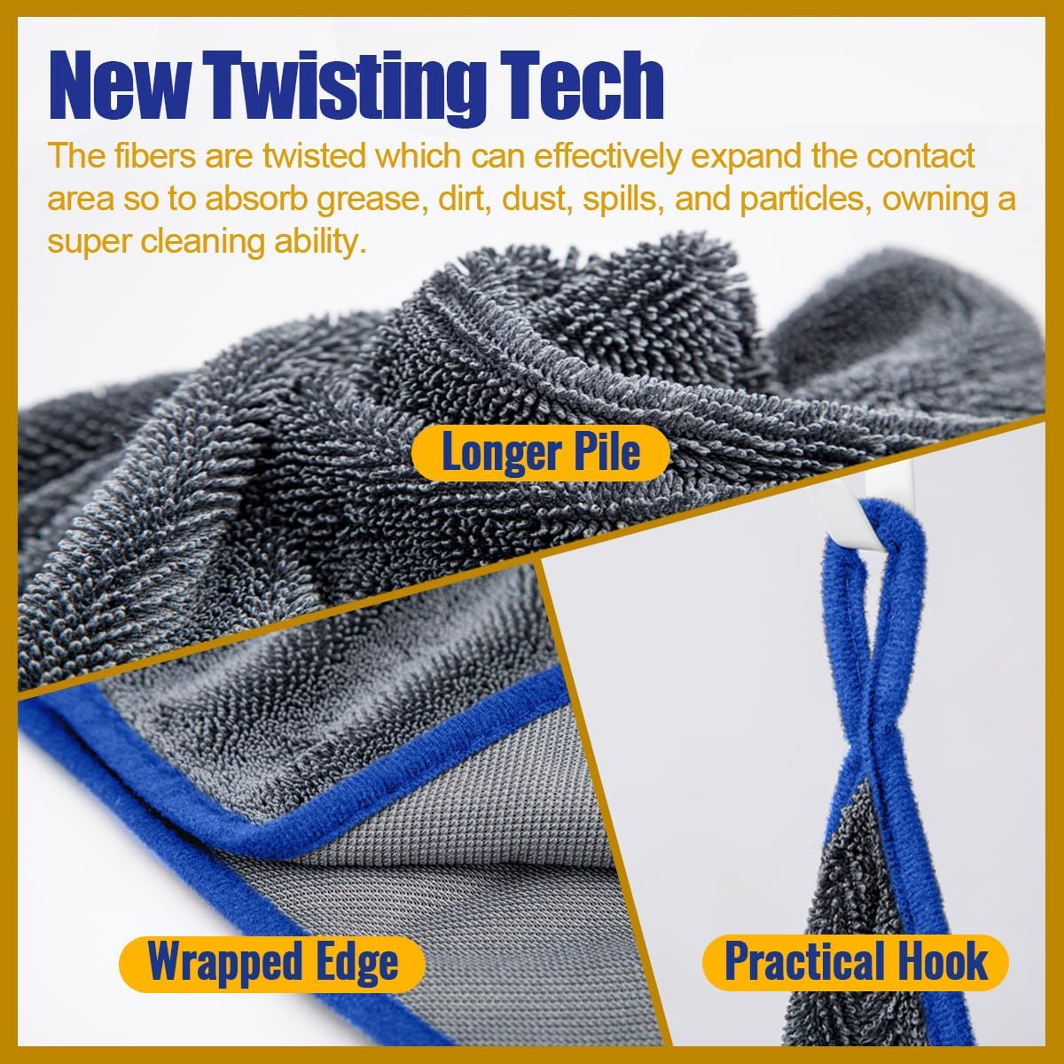 Detalle de Airlab Twisted Loop Car Drying Towel (Extra Large) 90x60cm XXL, Double-sided Microfibre 650GSM