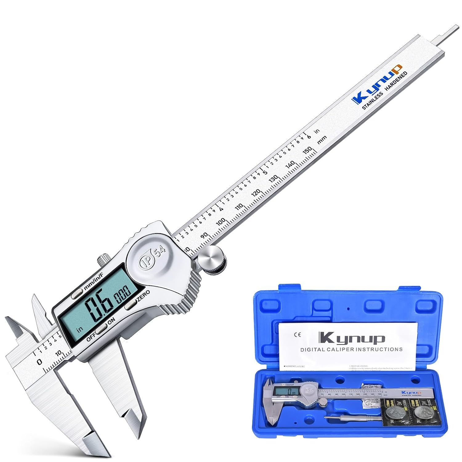 Kynup Digital Caliper (6 Inch) with Large LCD, IP54 Splash Proof, Inch/Metric Fraction Switch