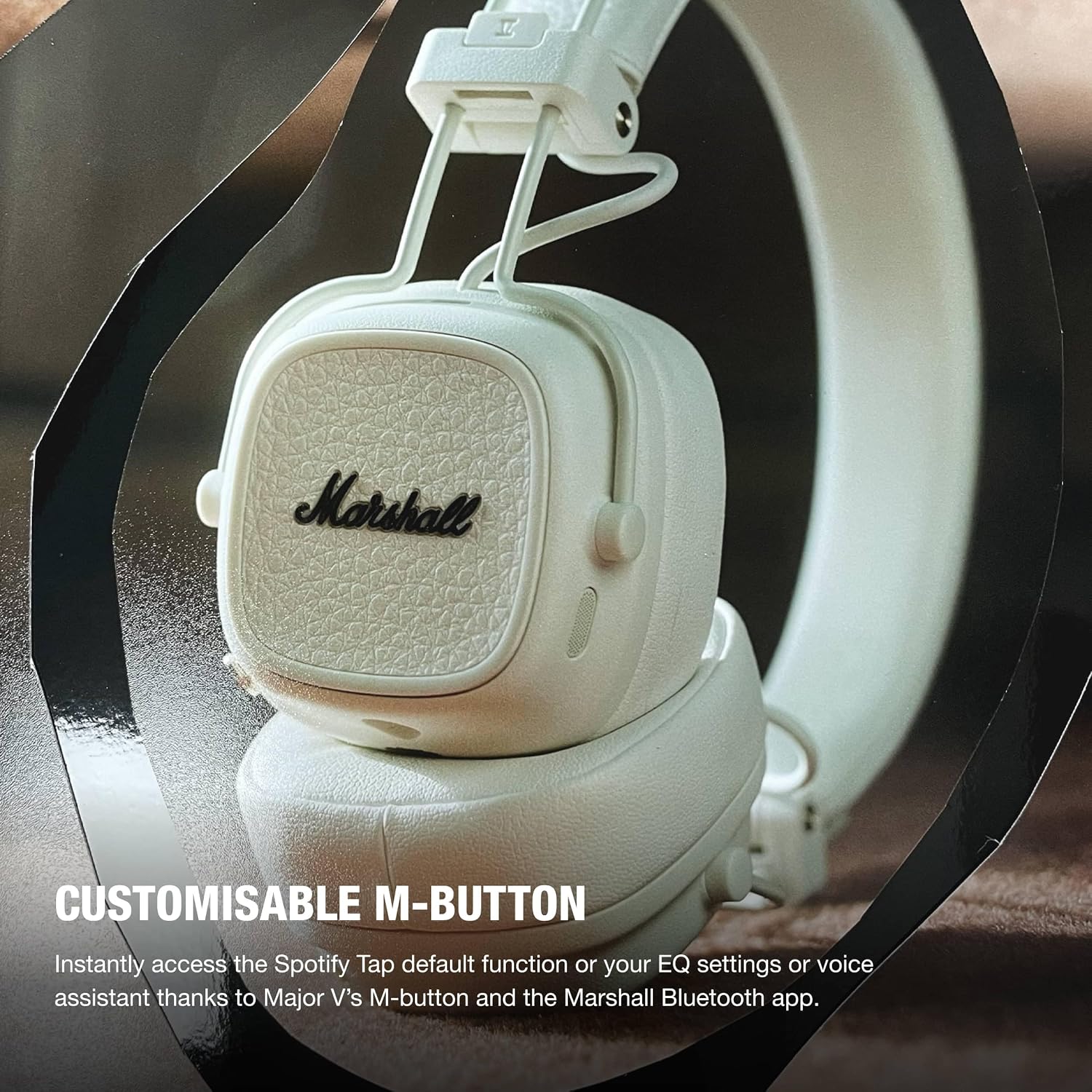 Detalle 1 de Marshall Major V Wireless On-Ear Headphones, Cream, 100+ Hours, Bluetooth 5.3