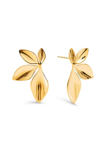 Detalle de SINGULARU Pendientes Camila: florales en acero con baño de oro 18K