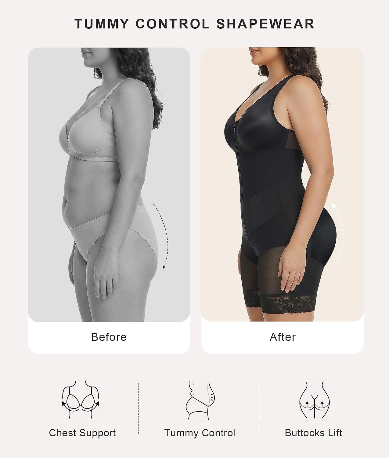 Detalle 1 de SHAPERX V-Shaped Full Body Shaper with Tummy Control and Wire-Free Support