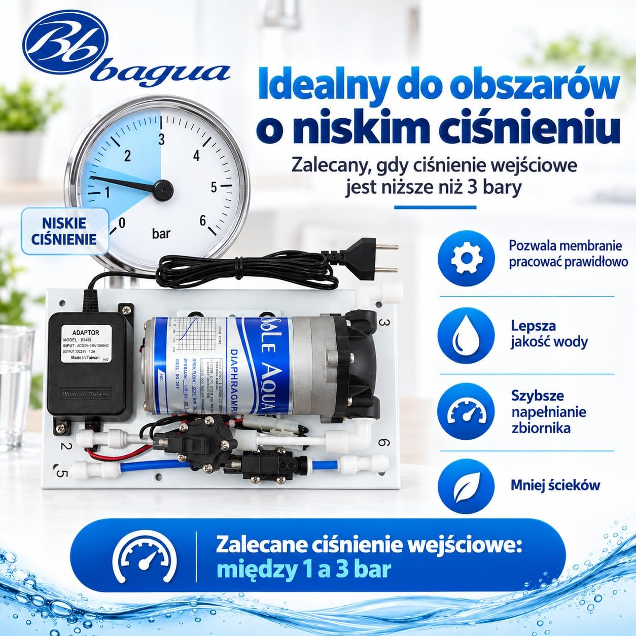 Thumbnail 6 de Bbagua zestaw pompy ciśnieniowej do osmozy z presostatami i transformatorem