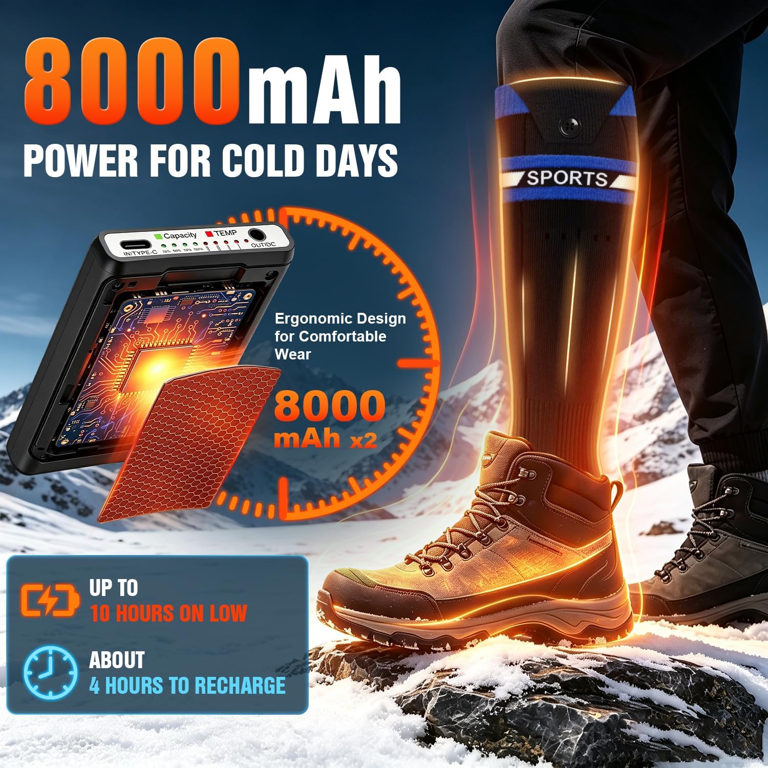 Detalle 2 de VICEPLUS RTX-DRO8L-PB Heated Socks, App Control, Dual 8000mAh Batteries