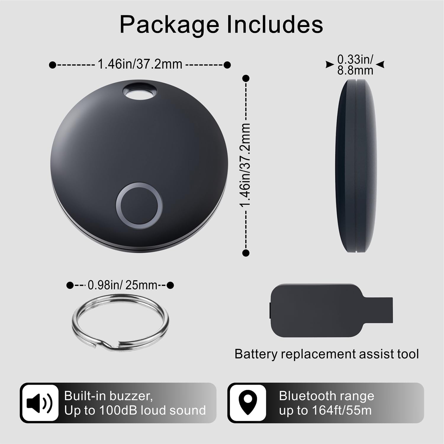 Detalle de Bestray Air Tracker Tags (lot de 2) : trackers intelligents étanches pour clés, sac et portefeuille via l’app Find My