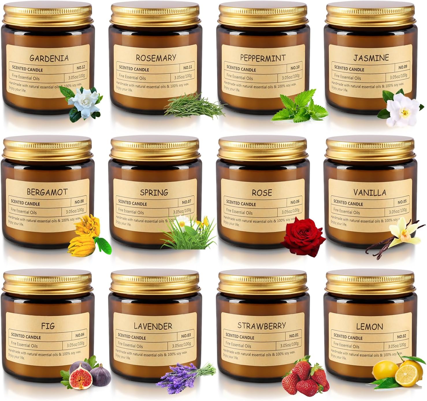 Detalle de TLNFHRPI 12-Piece Scented Candle Set, 3.05 oz Each, Glass Containers