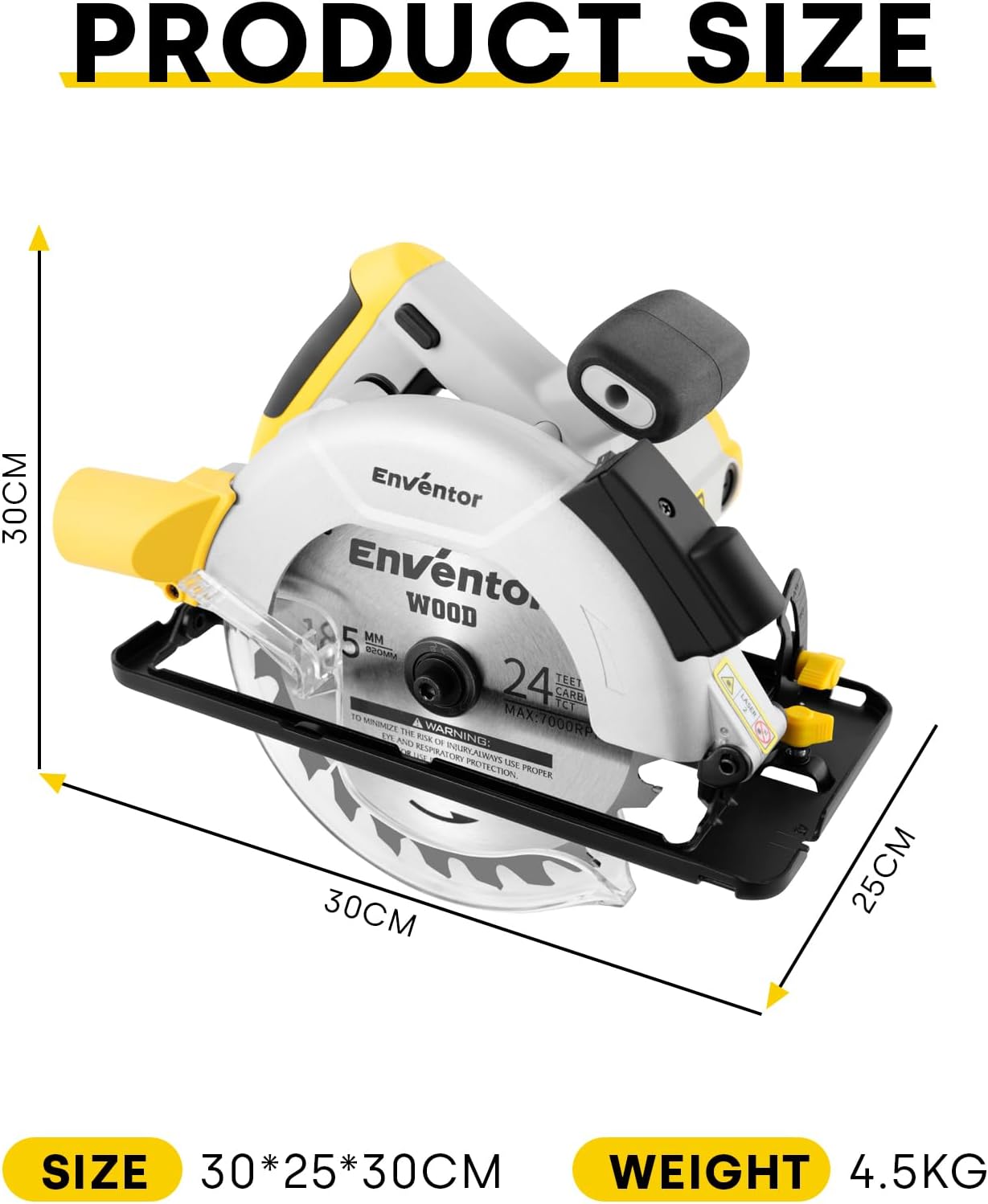 Thumbnail 6 de ENVENTOR Scie Circulaire 1200W avec Rail de Guidage – Lame Ø185 mm, Laser et 2 Lames incluses