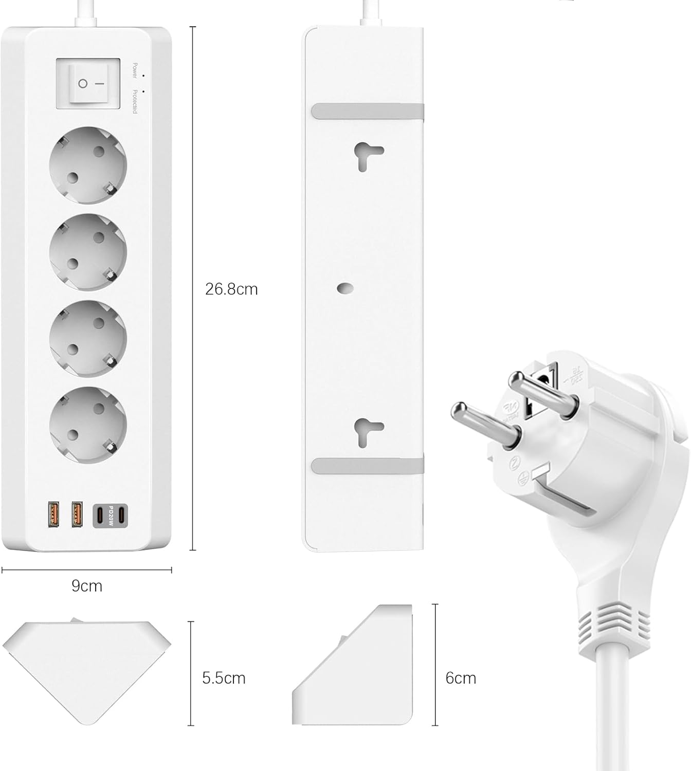Thumbnail 6 de SUDEERY 8-in-1 Steckdosenleiste: 4-fach Ecksteckdose mit USB-C PD 20W und USB-A QC 18W