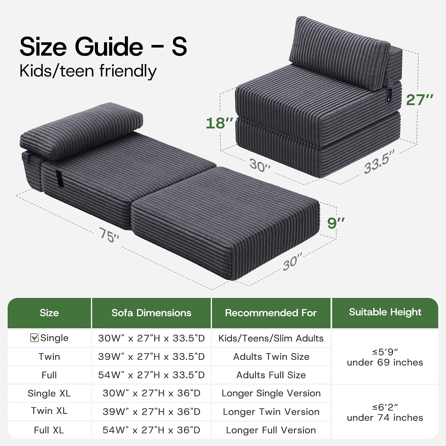 Detalle de MEGAYES Folding Sofa Bed Single