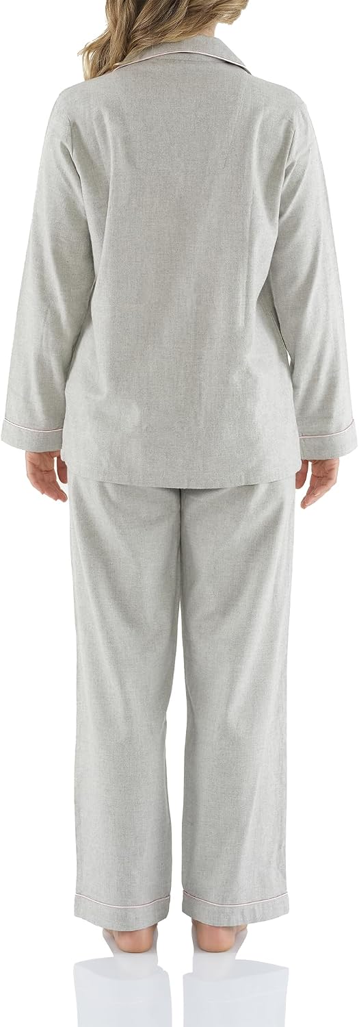 Detalle de Magnolia Lounge Schlafanzug Damen Lang – 100% Baumwoll-Flanell, extra warm