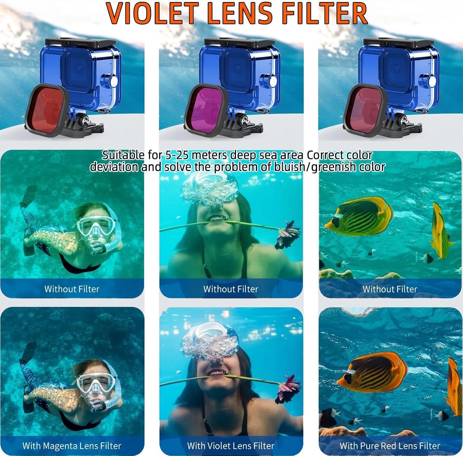 Thumbnail 3 de Waterproof Case with Dive Filters for GoPro Hero 13/12/11/10/9 Black — 60m/197ft Underwater Housing with Red & Magenta Filters