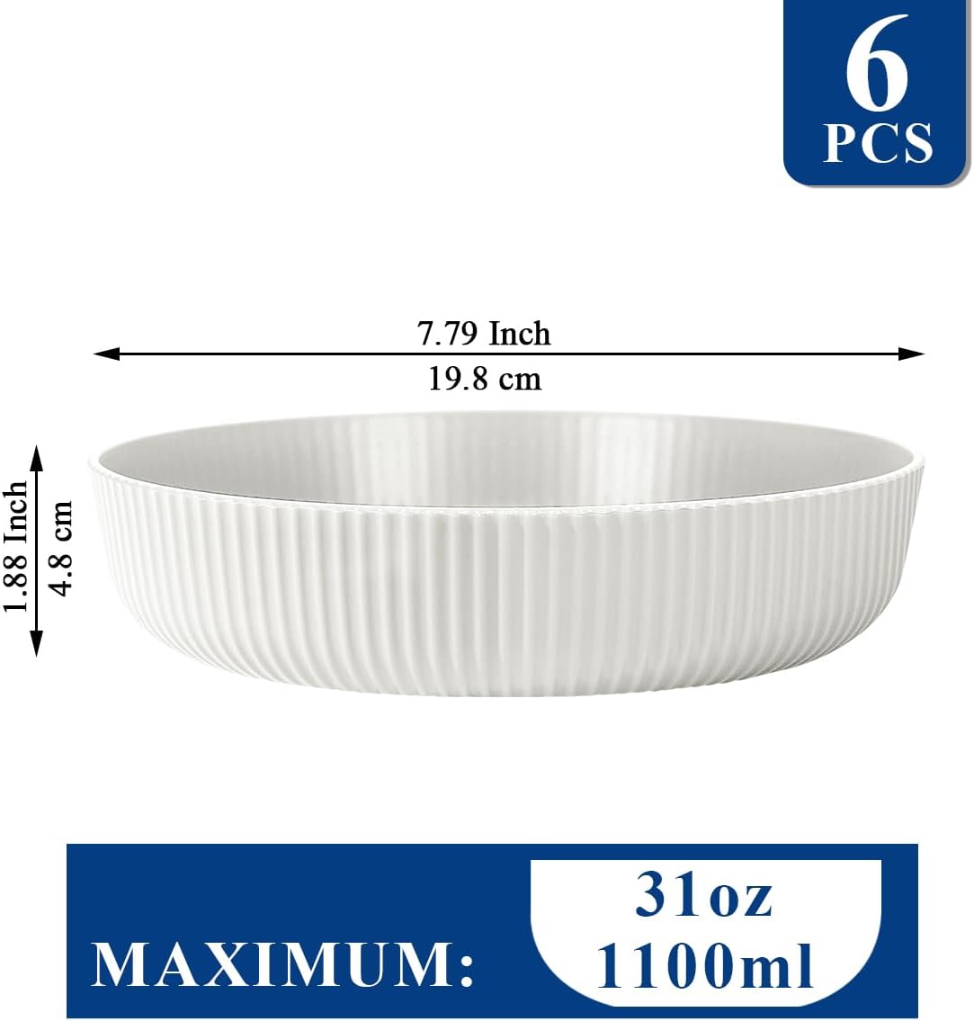 Thumbnail 1 de HOMQUEN Lot de 6 bols pour pâtes 1100 ml, blancs, en plastique incassable (lave-vaisselle)