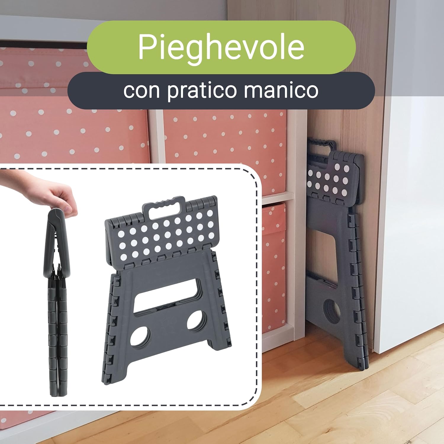 Thumbnail 2 de ZOLLNER sgabello pieghevole alto 30 cm (grigio) con scaletta antiscivolo, per adulti e bambini