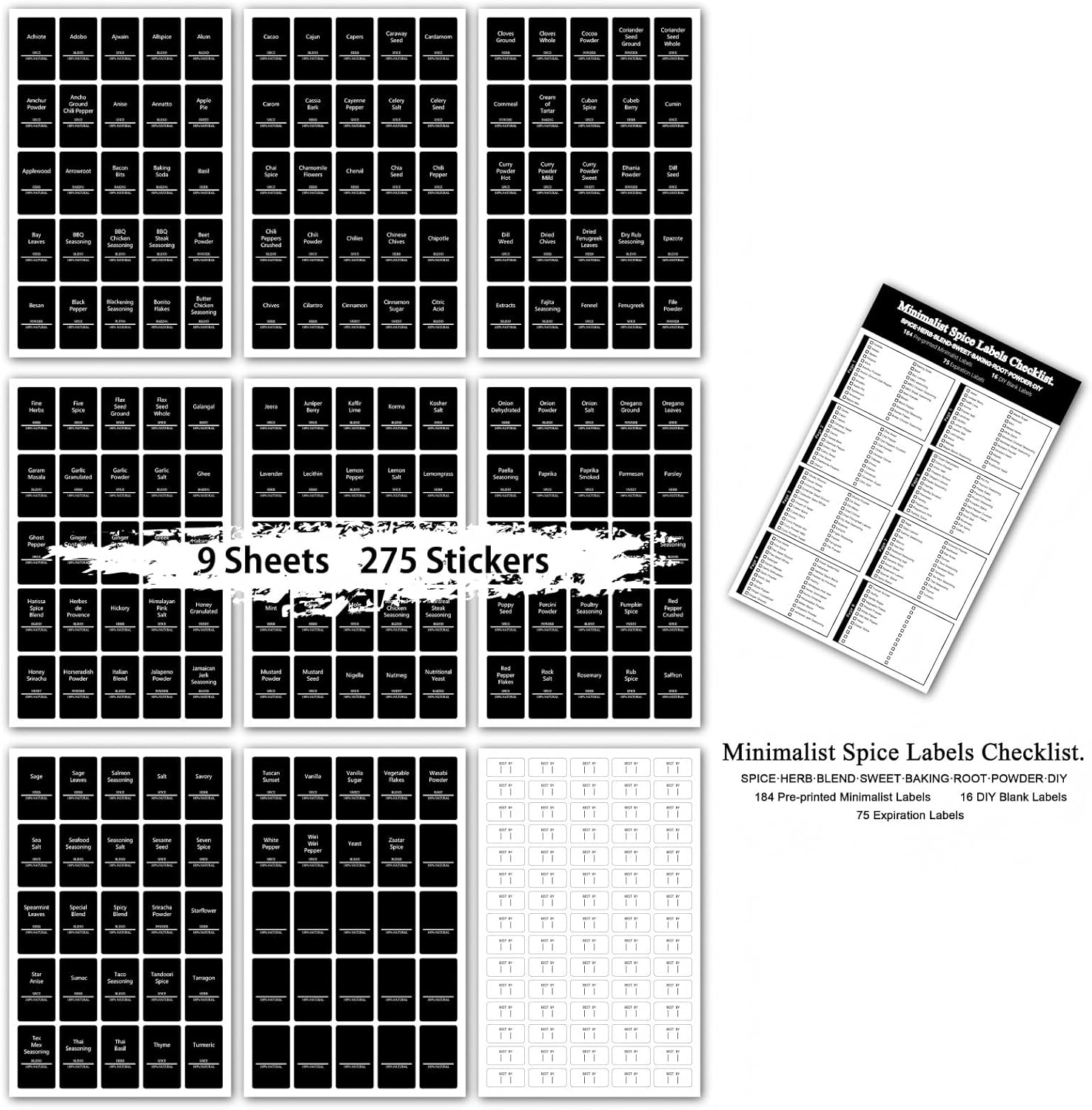 Thumbnail 1 de TrustKK Gewürzglas-Etiketten-Set (275 Stück) – schwarze Aufkleber für Gewürze, 5x3 cm
