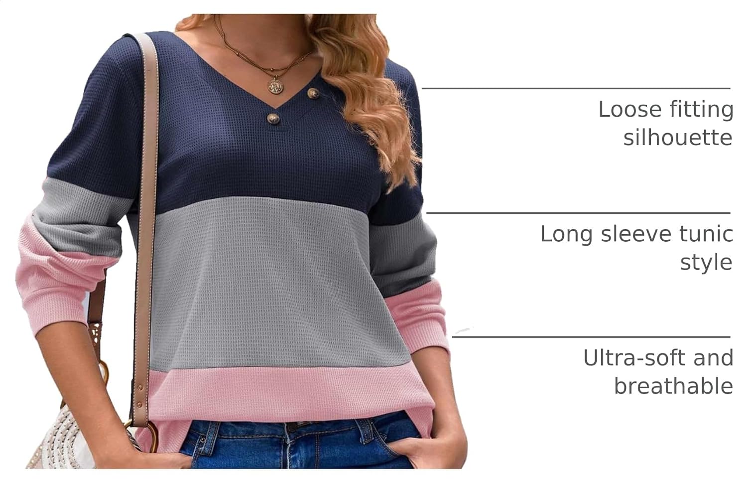 Detalle 2 de Zeagoo Waffle Knit V-Neck Tunic Top 🔖