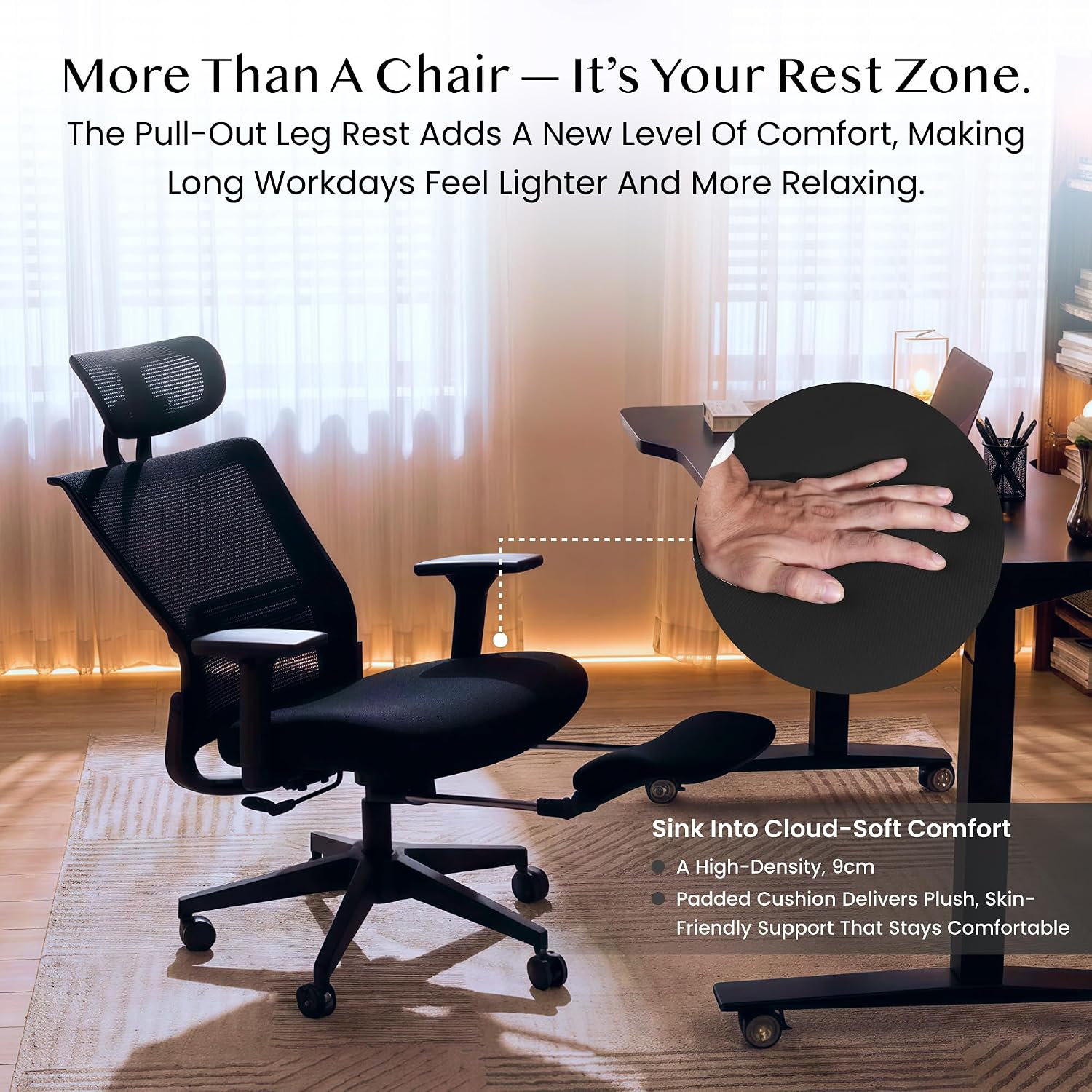 Detalle de FLEXISPOT Foldex ergonomischer Bürostuhl klappbar mit Lendenwirbelstütze und verstellbaren Armlehnen