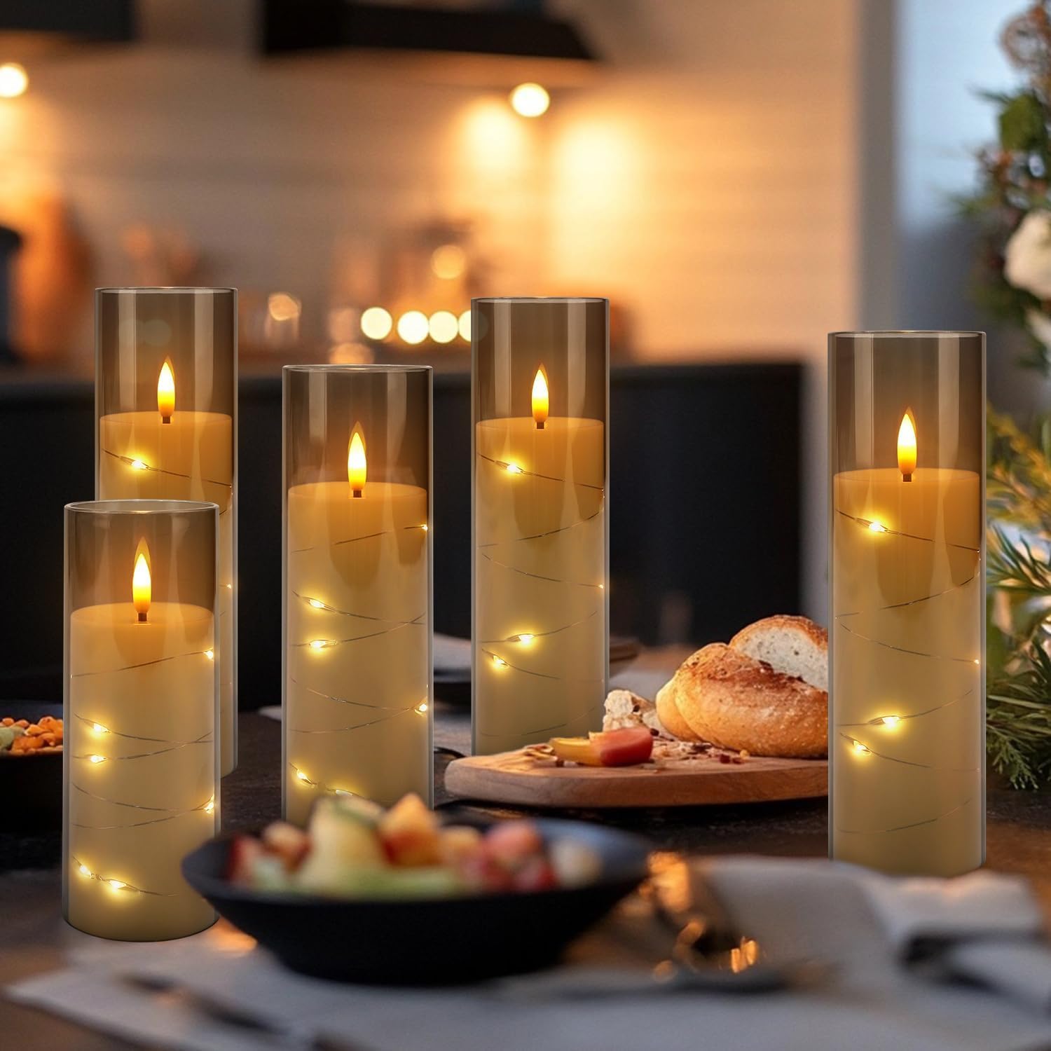 Detalle de CAKETYCG RXZER23 Flameless LED Candles, 12-Pack with Gray Acrylic and Remote