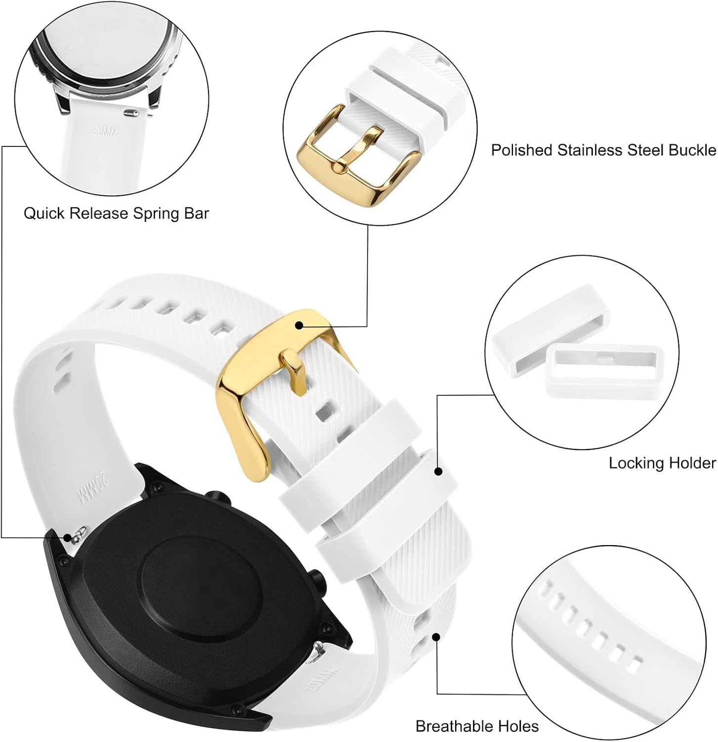 Detalle de Bracelet de montre en silicone BISONSTRAP à dégagement rapide (18 à 22 mm)