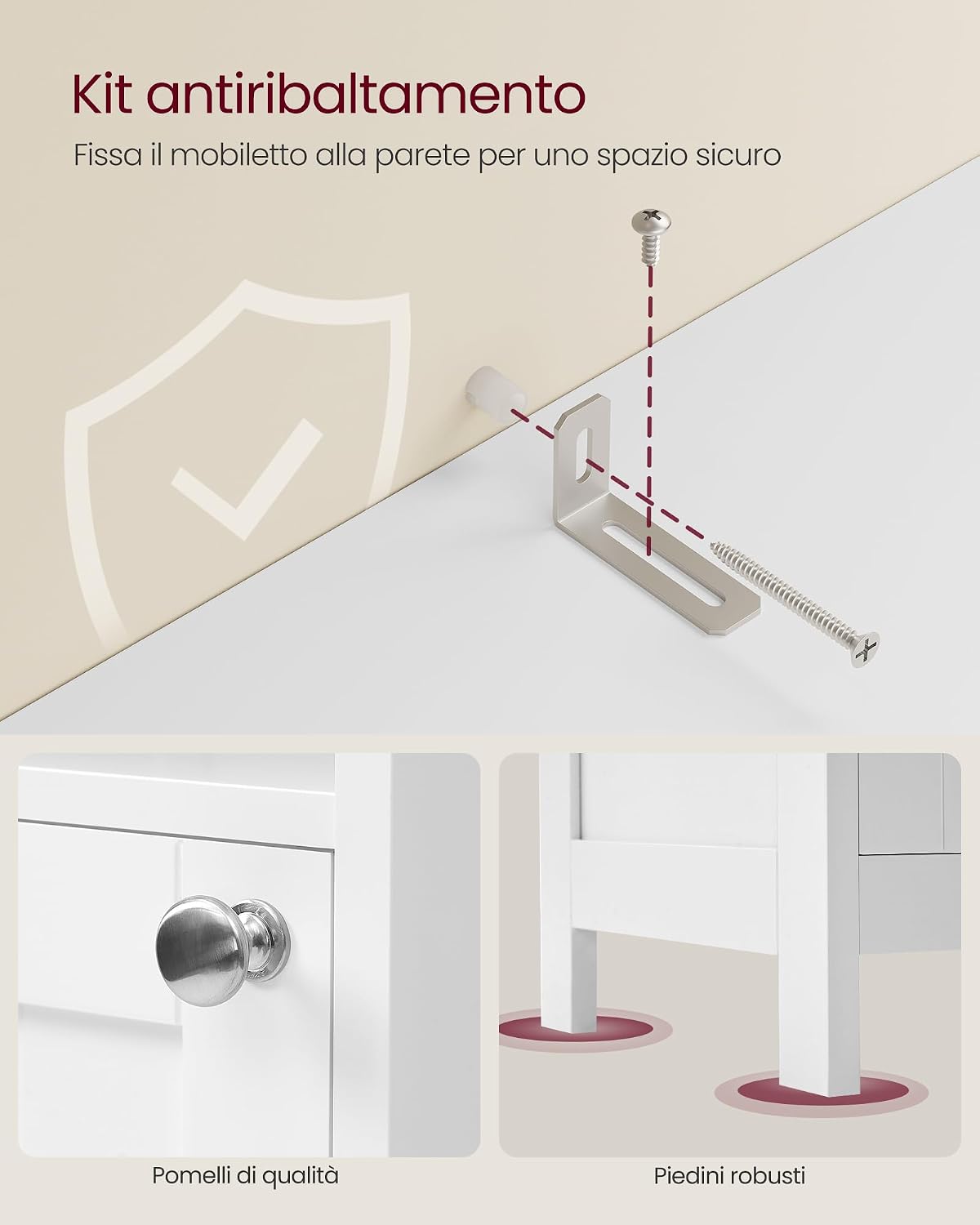 Thumbnail 6 de VASAGLE Mobile da Bagno con Luce BBC766WH03 — Mobiletto salvaspazio con ripiani regolabili