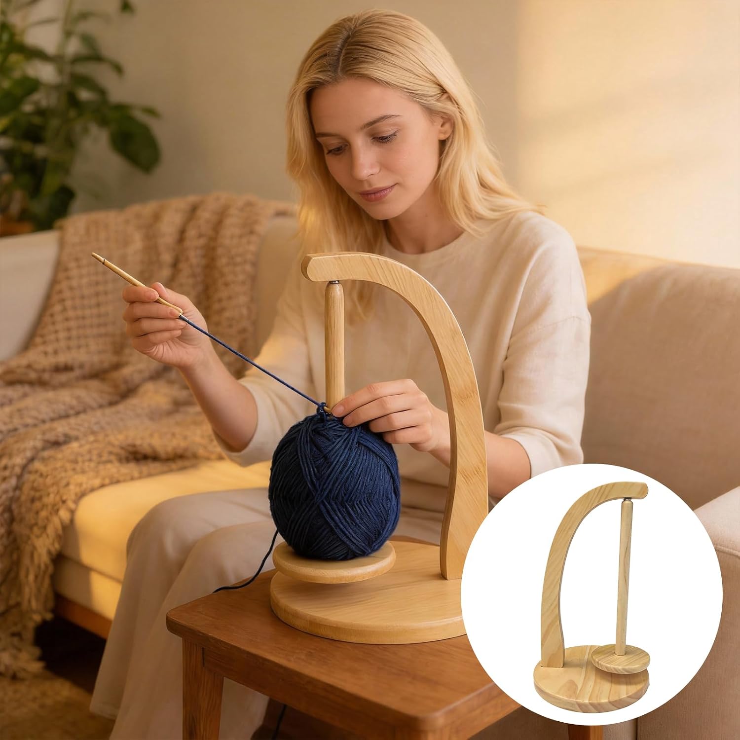 Thumbnail 4 de Icetop Yarn Ball Holder: Wooden Yarn Spinner with Magnetic Rotating Spool, 320g Capacity