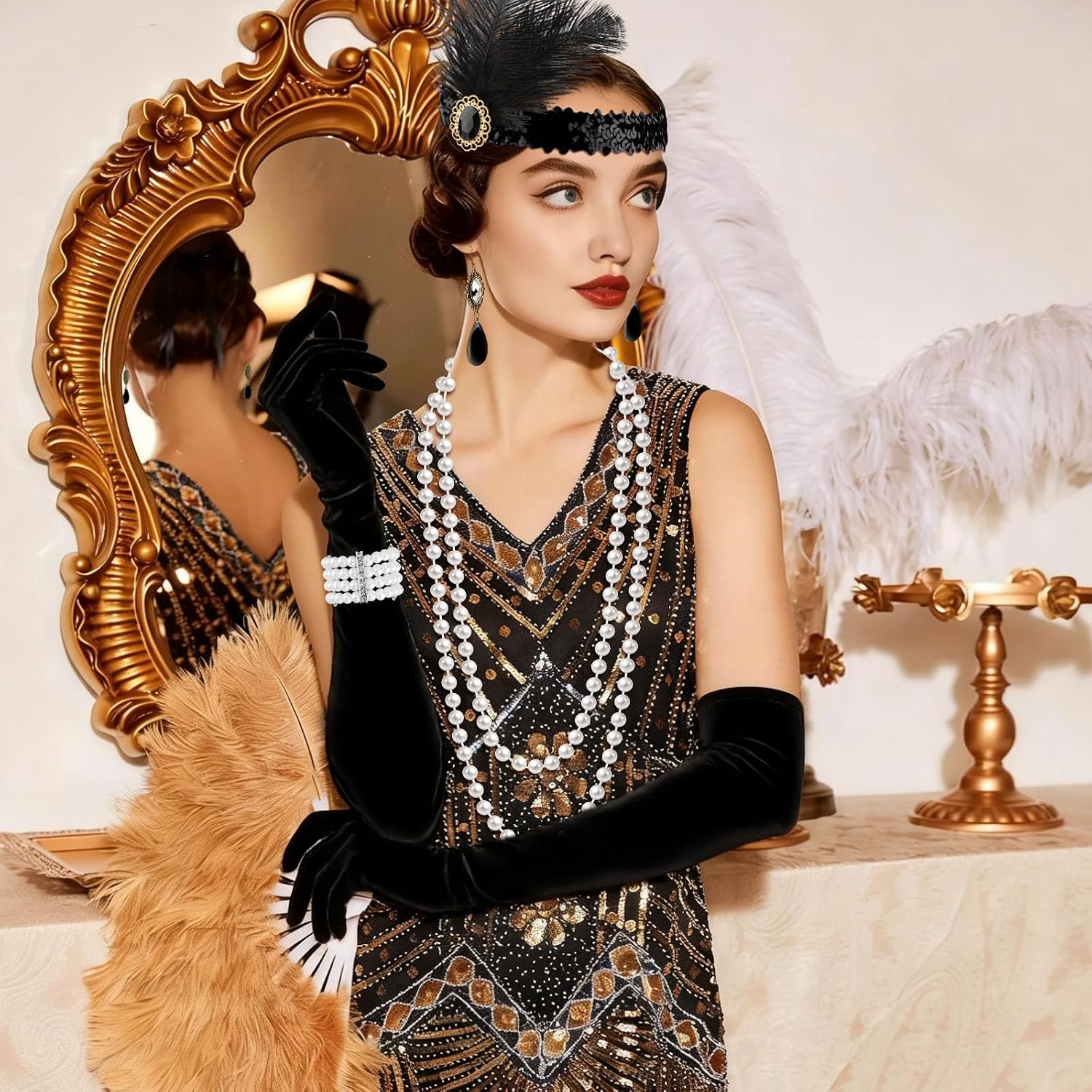 Thumbnail 4 de FASOTY Flapper Accessories Set with Satin Gloves