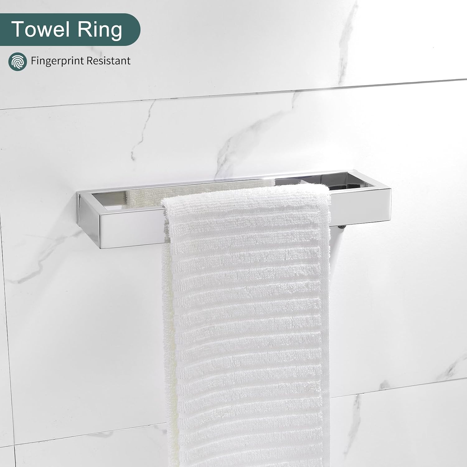 Thumbnail 2 de TNOMS Q8 4-Piece Bathroom Hardware Set, Polished Chrome, 23.6-Inch Towel Bar