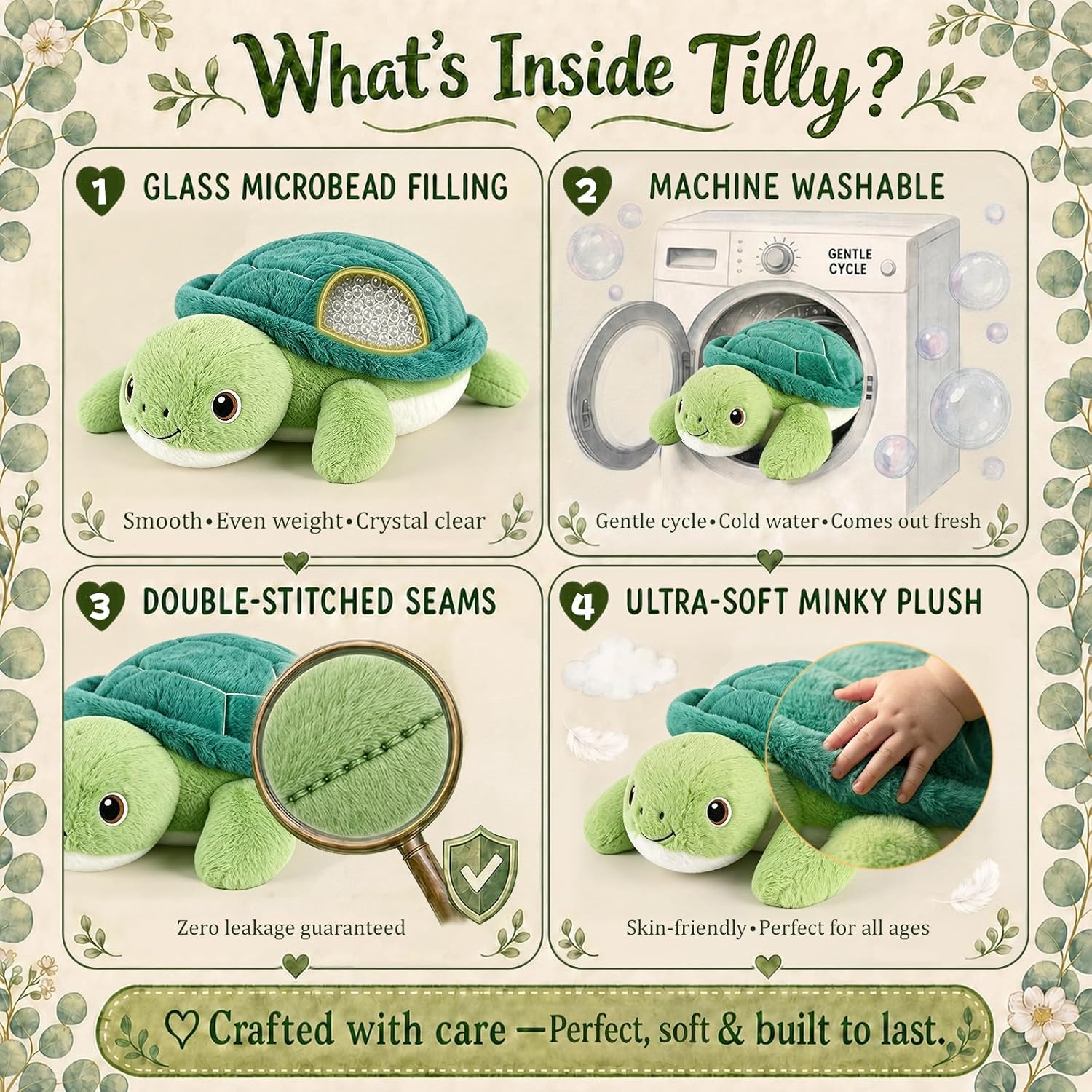 Detalle de Gnomantic Turtle Weighted Stuffed Animal: 22-Inch Plush Pillow for Kids