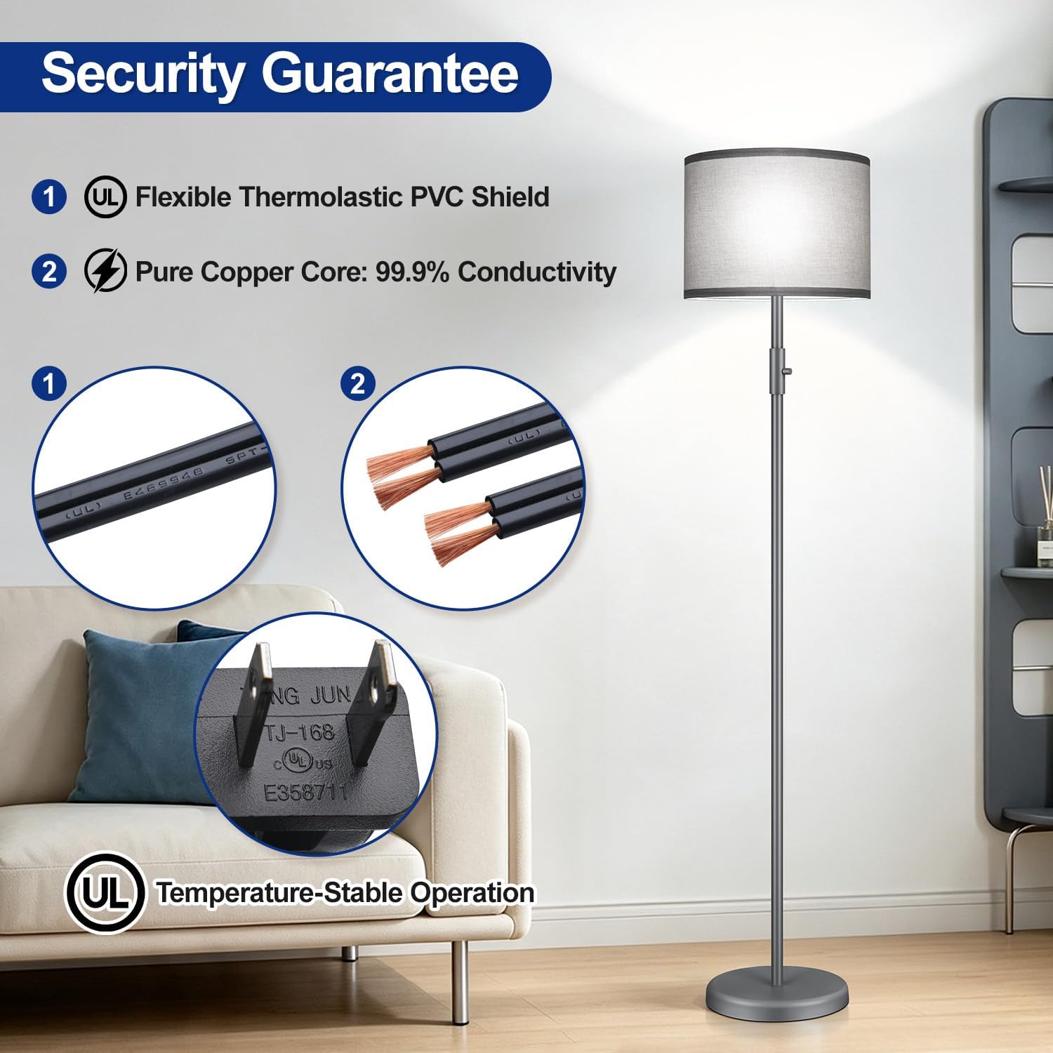 Detalle 2 de Dimmable Floor Lamp with Shade, 1000 Lumens