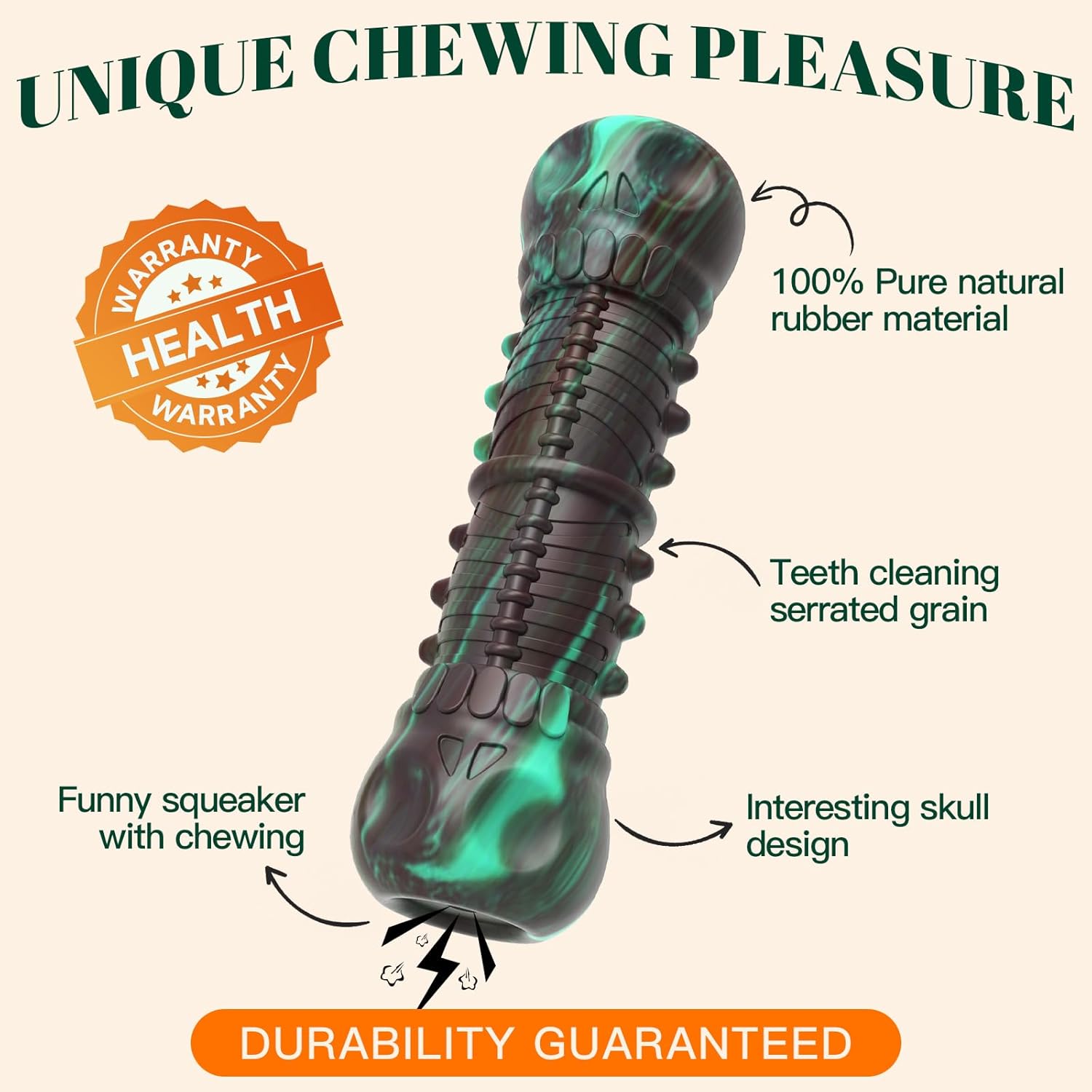 Thumbnail 3 de HETOO Indestructible Skull Chew Toy for Aggressive Chewers (Natural Rubber) – Squeaker, Tough Stick Style