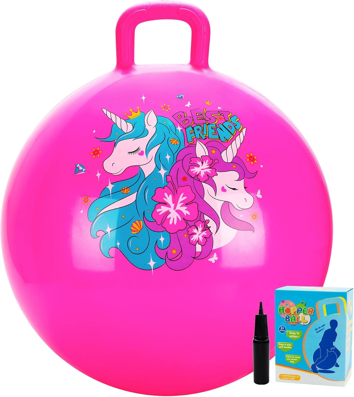 U&C Planet Hopper Ball 18-inch Bouncy Unicorn Ball with Handle (Pink)