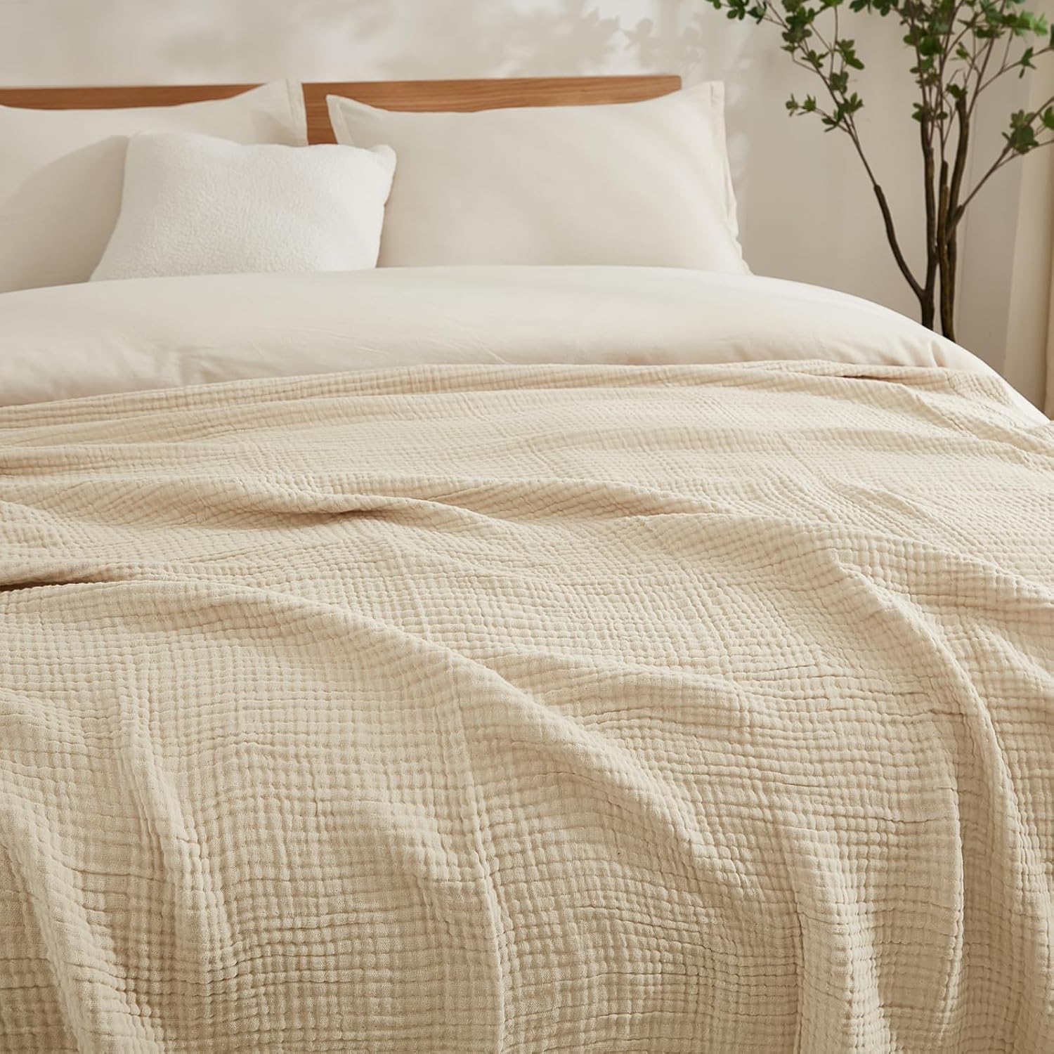 Thumbnail 6 de EMME Cotton Bed Muslin Throw Blanket 152x203cm