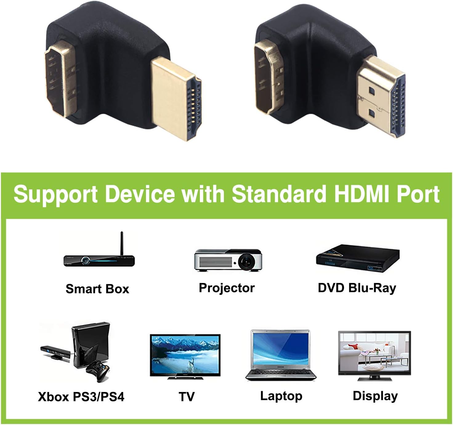 Detalle 2 de LEENUE Right Angle HDMI Adapter 4K (4 Pack) – 90° & 270° Angled HDMI Extenders