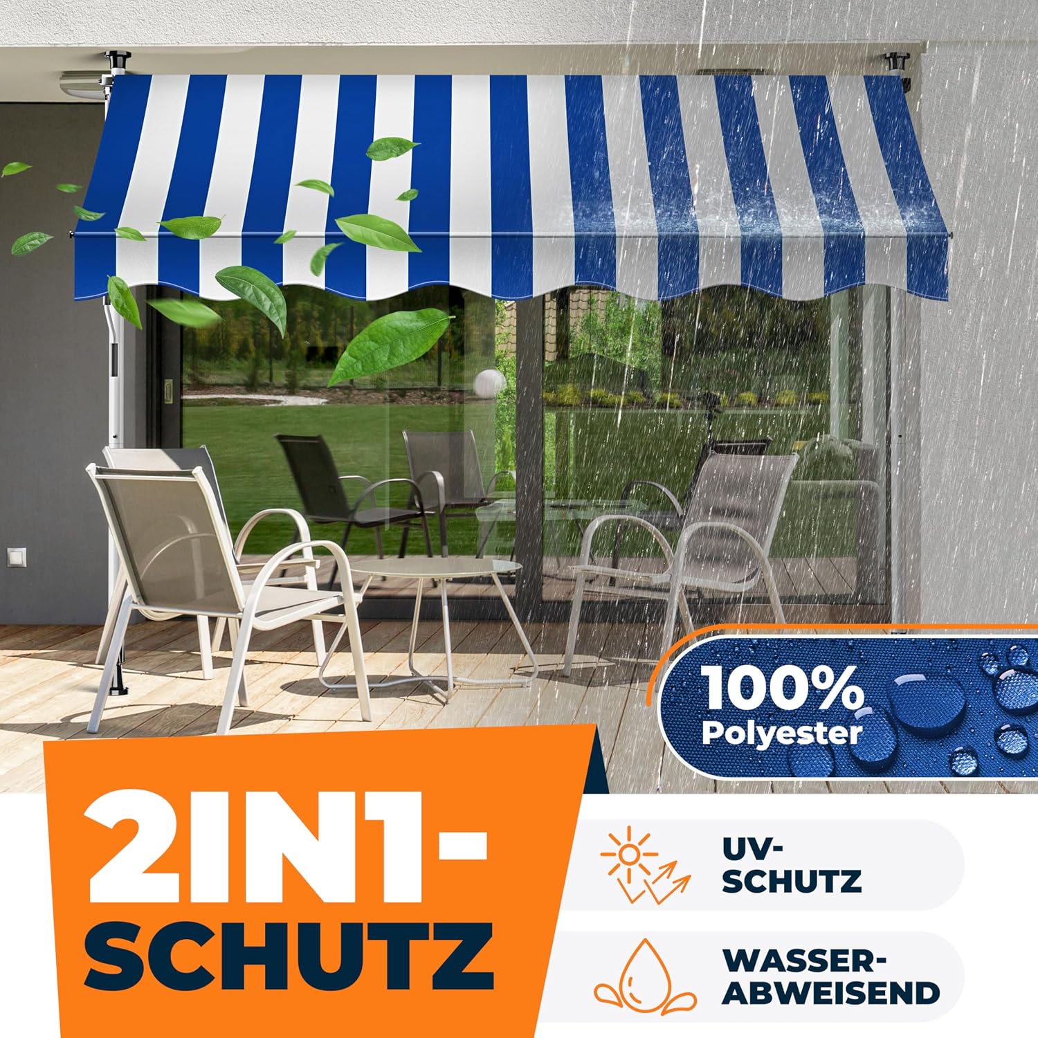 Detalle de KESSER® Klemmmarkise mit Handkurbel für Balkon – 250 cm Breite