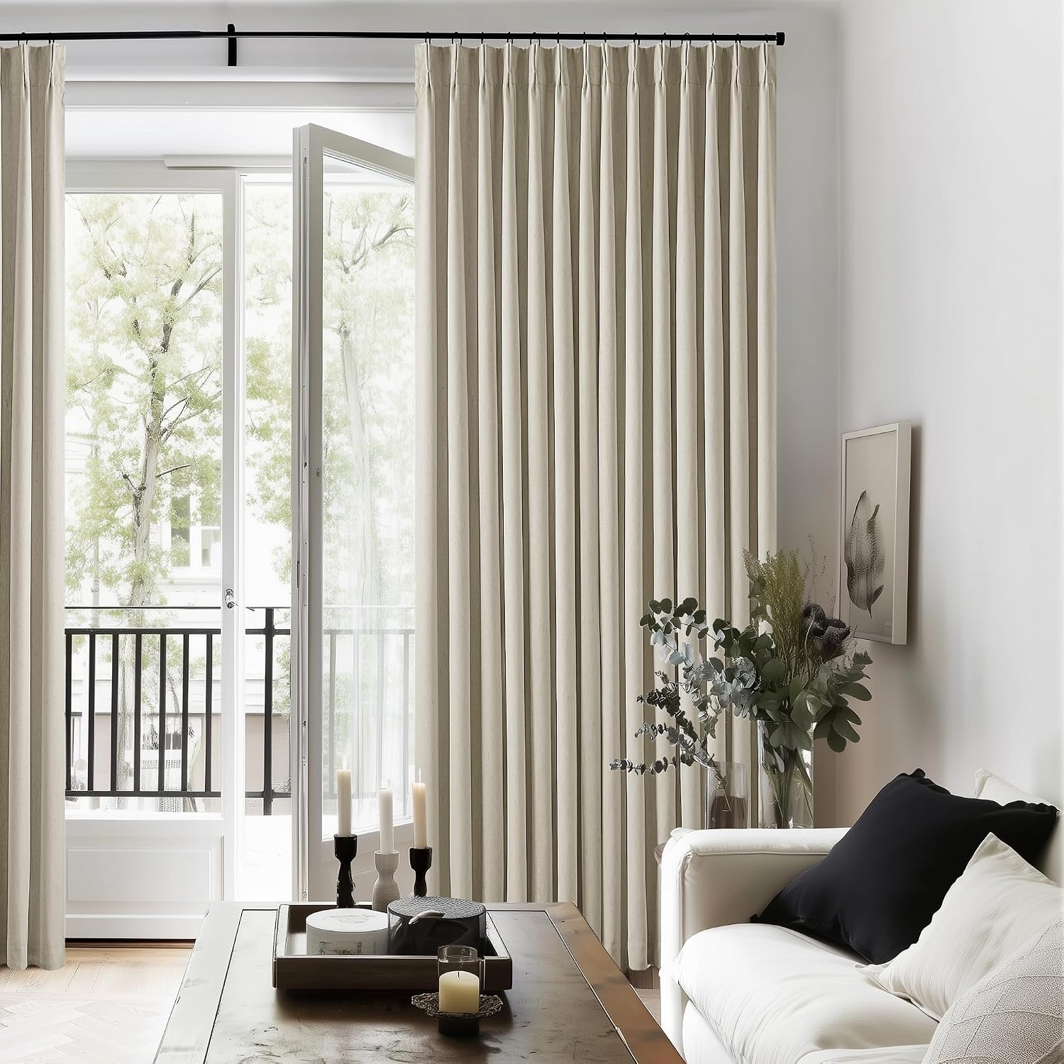 Thumbnail 6 de Neutral Pinch Pleated Linen Blackout Curtains 84 Inch