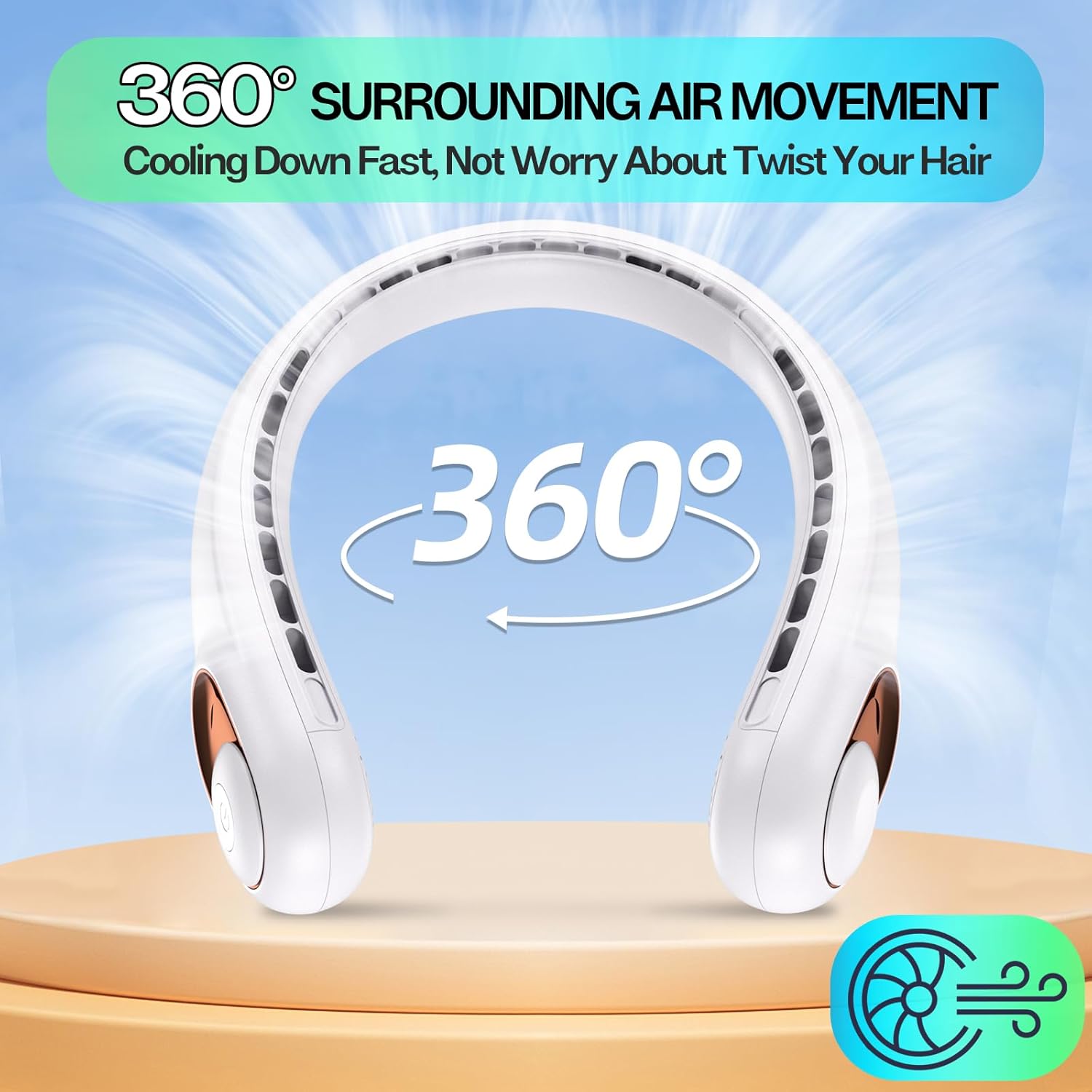 Detalle de Neck Fan: Portable Bladeless Neck Fan with LED Display and 360° Airflow