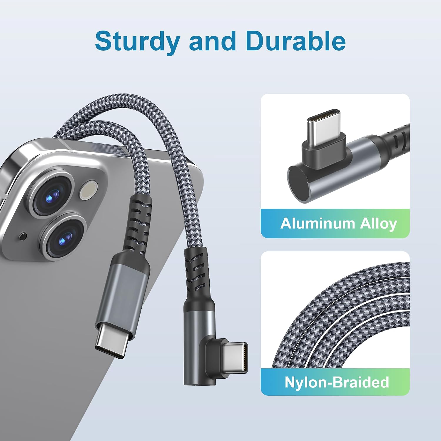 Detalle de BASESAILOR 60W USB-C fast charging car charger cable with right-angled connector (3m) + USB-C adapter