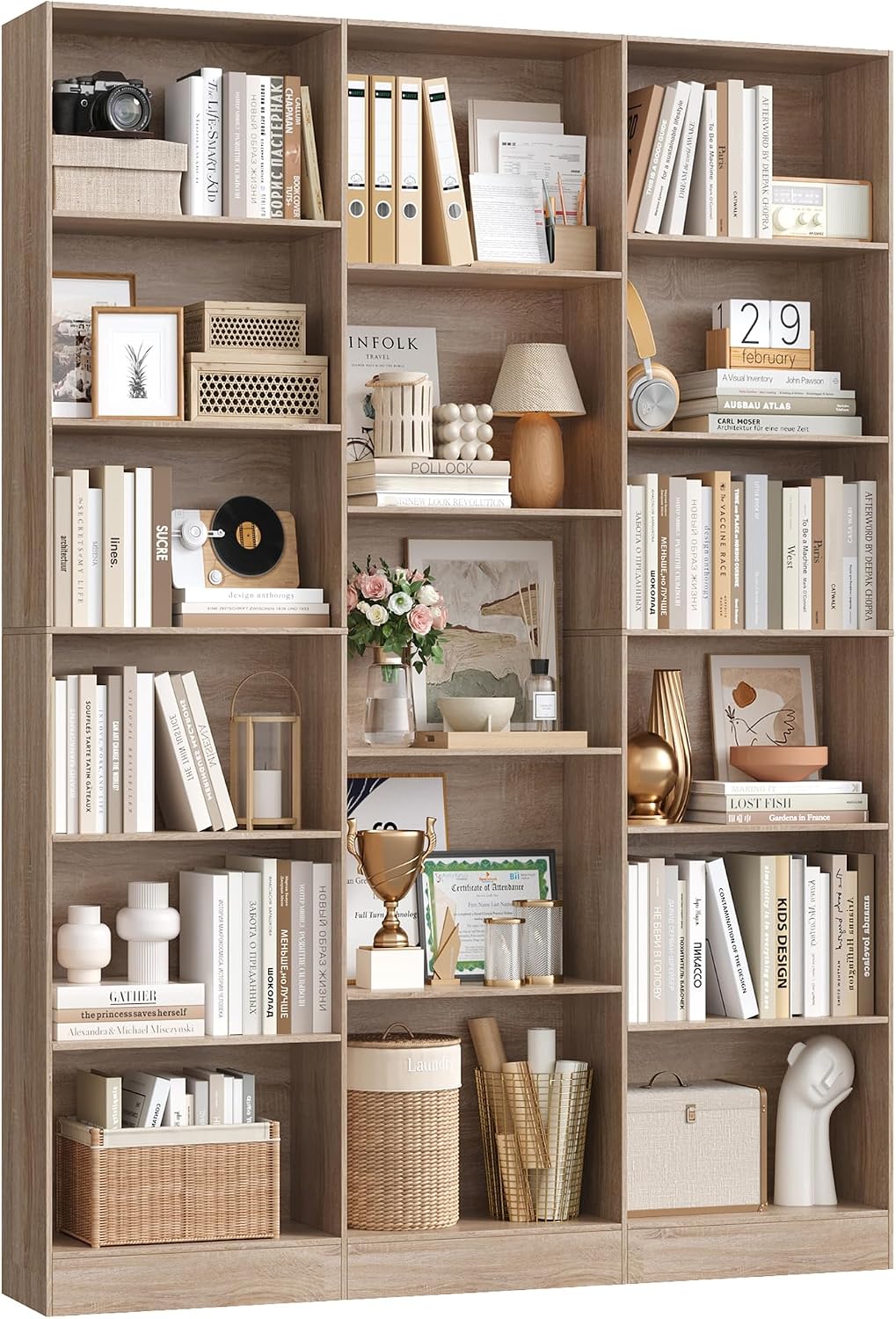 Detalle de FirFurd e Oak-Colour Bookcase, 17 Compartments, 188cm Freestanding