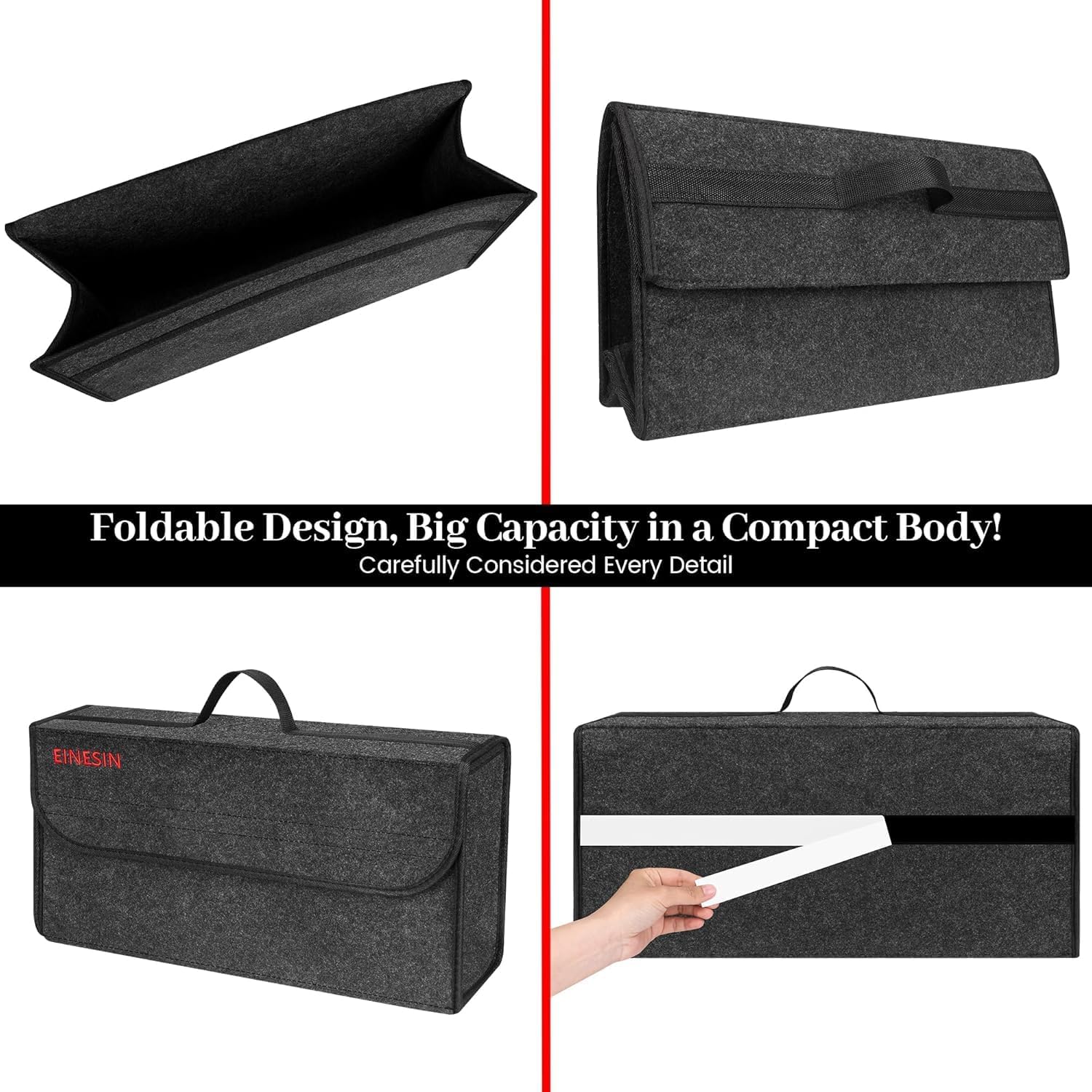 Thumbnail 6 de Einesin Car Boot Organiser Bag Anti Slip Foldable – 2-Pack (40x17x25cm) Dark Grey