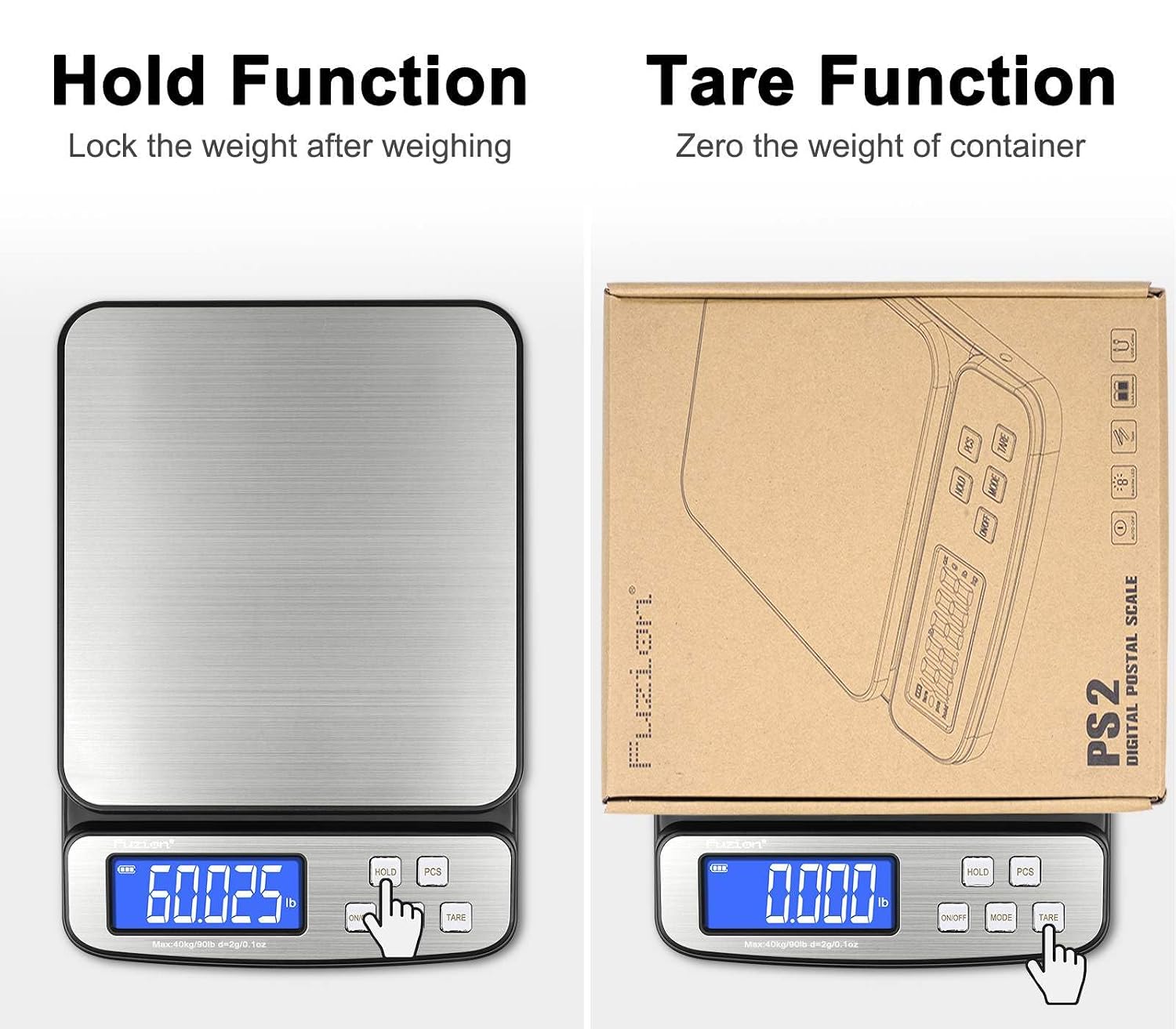 Detalle de Fuzion PS2-40KG SS Digital Shipping Scale, 90 lb Capacity, 0.1 oz Readability