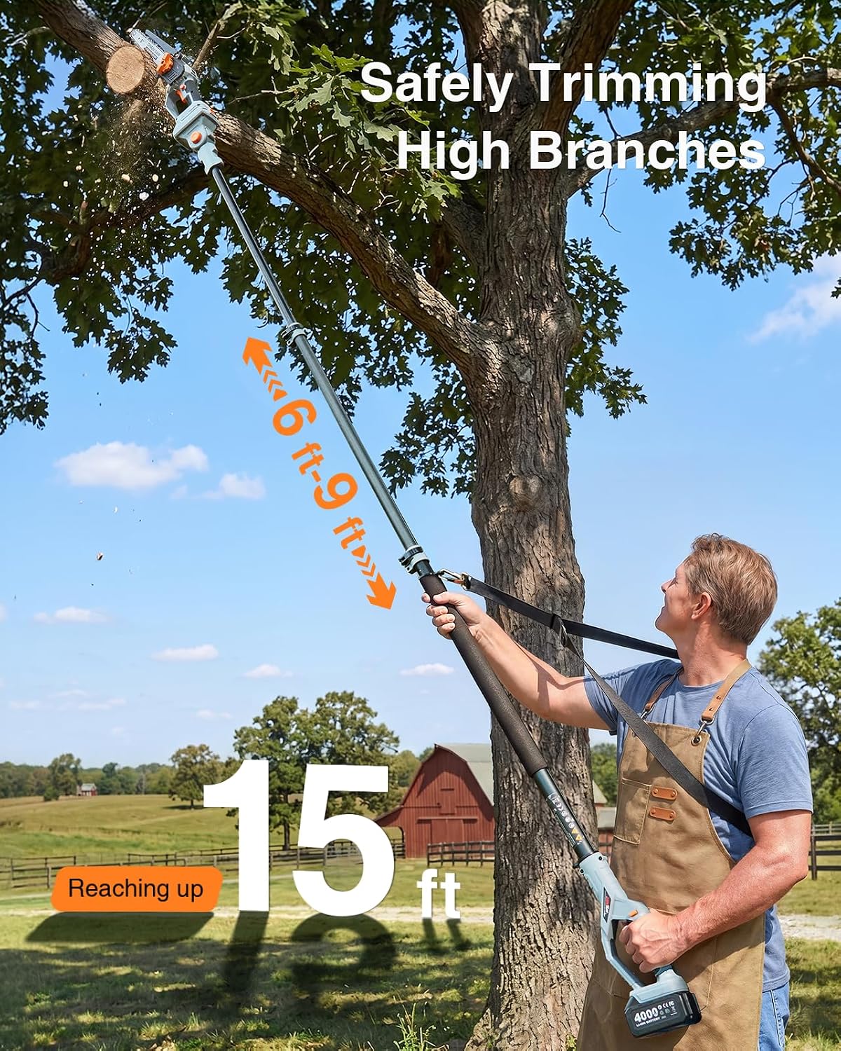 Detalle de TaskStar SC08 2-in-1 Pole Saw and Chainsaw, 8-Inch Bar, Brushless Motor