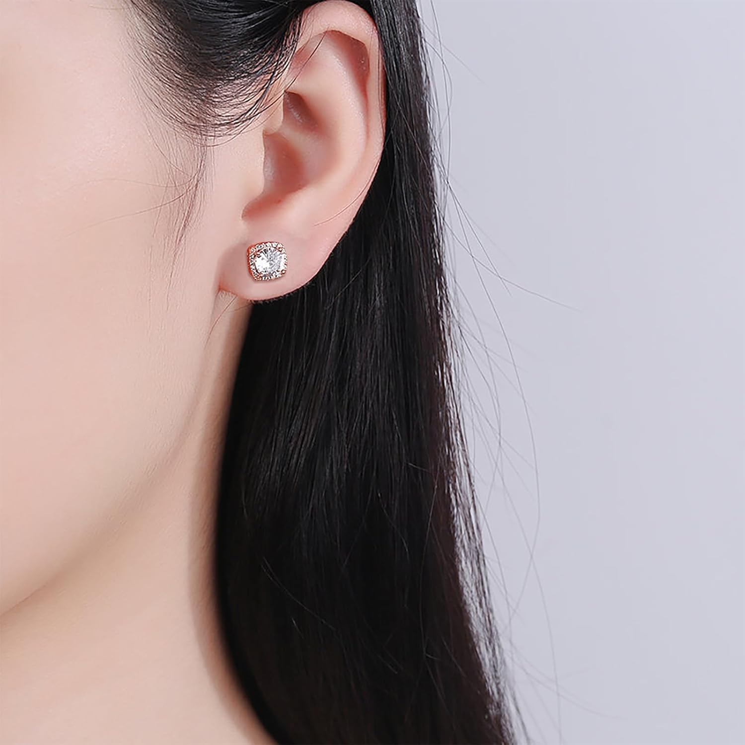 Thumbnail 3 de Deyanse Ohrstecker aus 925 Sterling Silber mit quadratischer Zirkonia (Stecker) – klein & hypoallergen