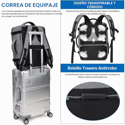 Detalle de Mochila ENZOSUM 40x30x20 cm (24 L) para cabina Ryanair — Gris