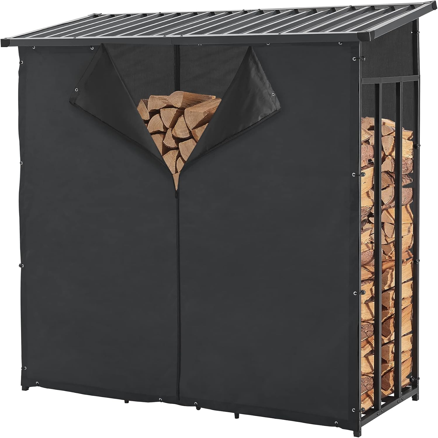 casa.pro Portalegna coperta da esterno con deposito in acciaio, telo protettivo rimovibile e tetto 185 x 180 x 70 cm