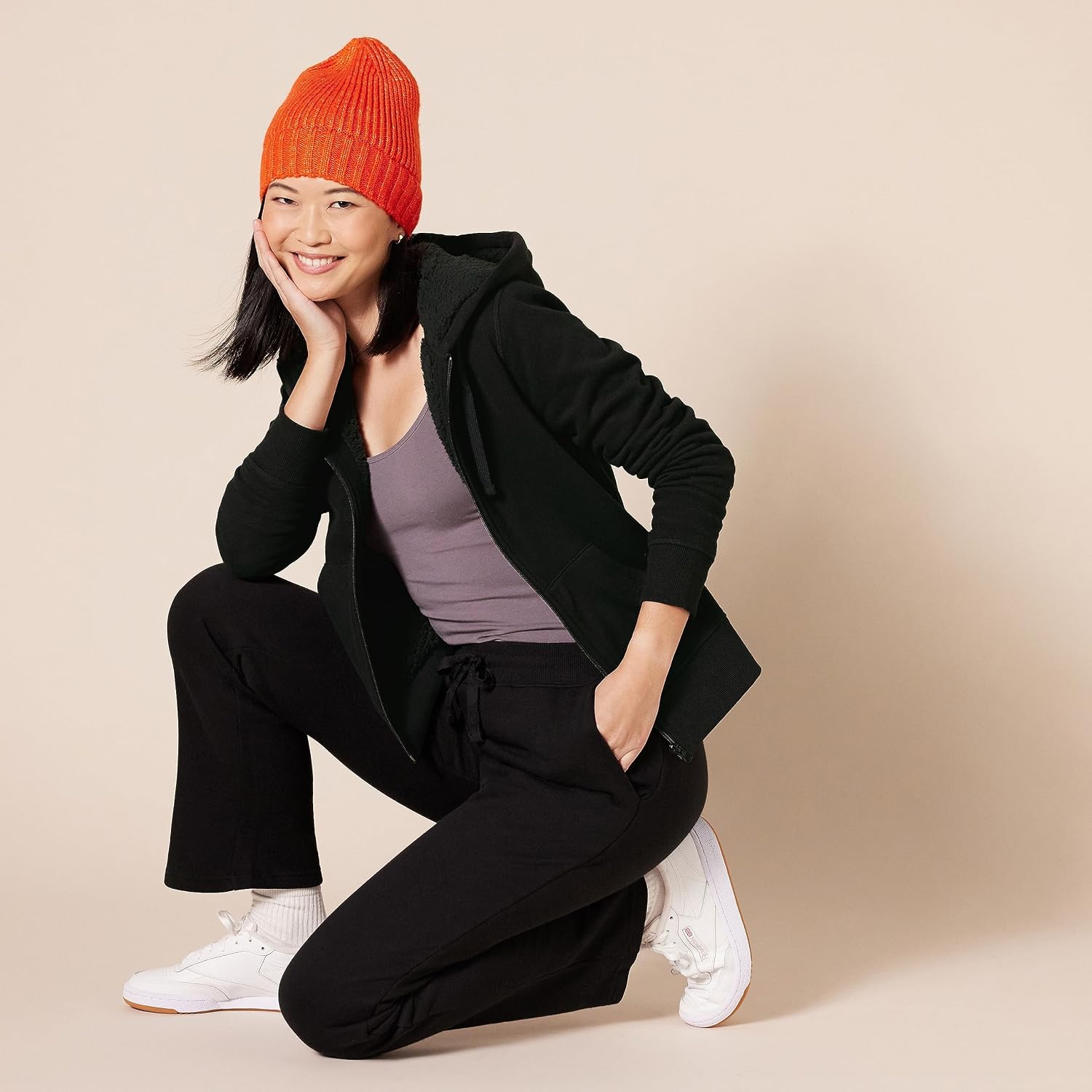 Detalle de Amazon Essentials Women's Sherpa-Lined Fleece Full-Zip Hooded Jacket with Drawstring (Plus Size)