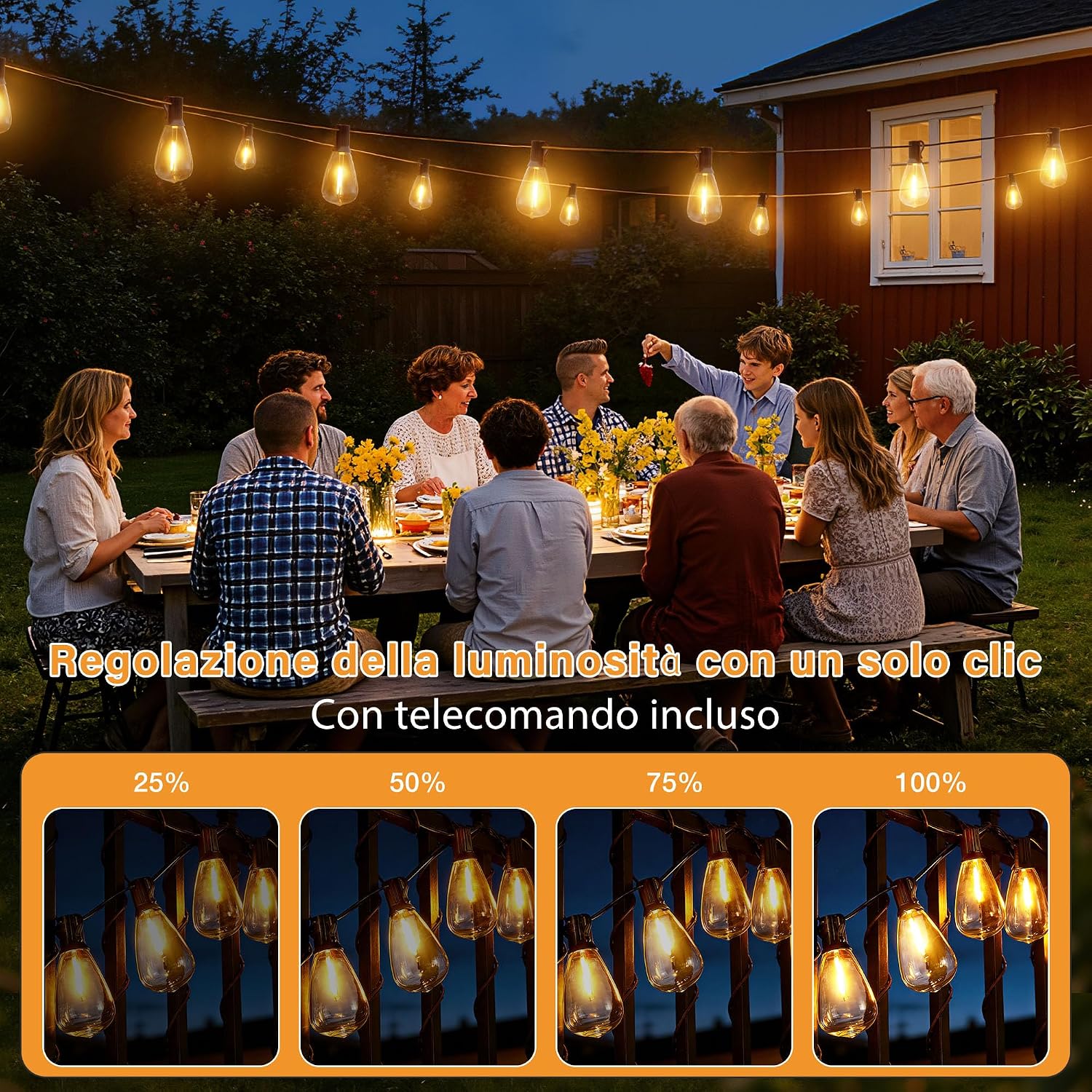 Detalle 2 de HeiPard LED Catena Luminosa per Esterni Storm 10M con Telecomando e Timer – 15+1 Lampadine, IP45, Luce Bianca Extra Calda