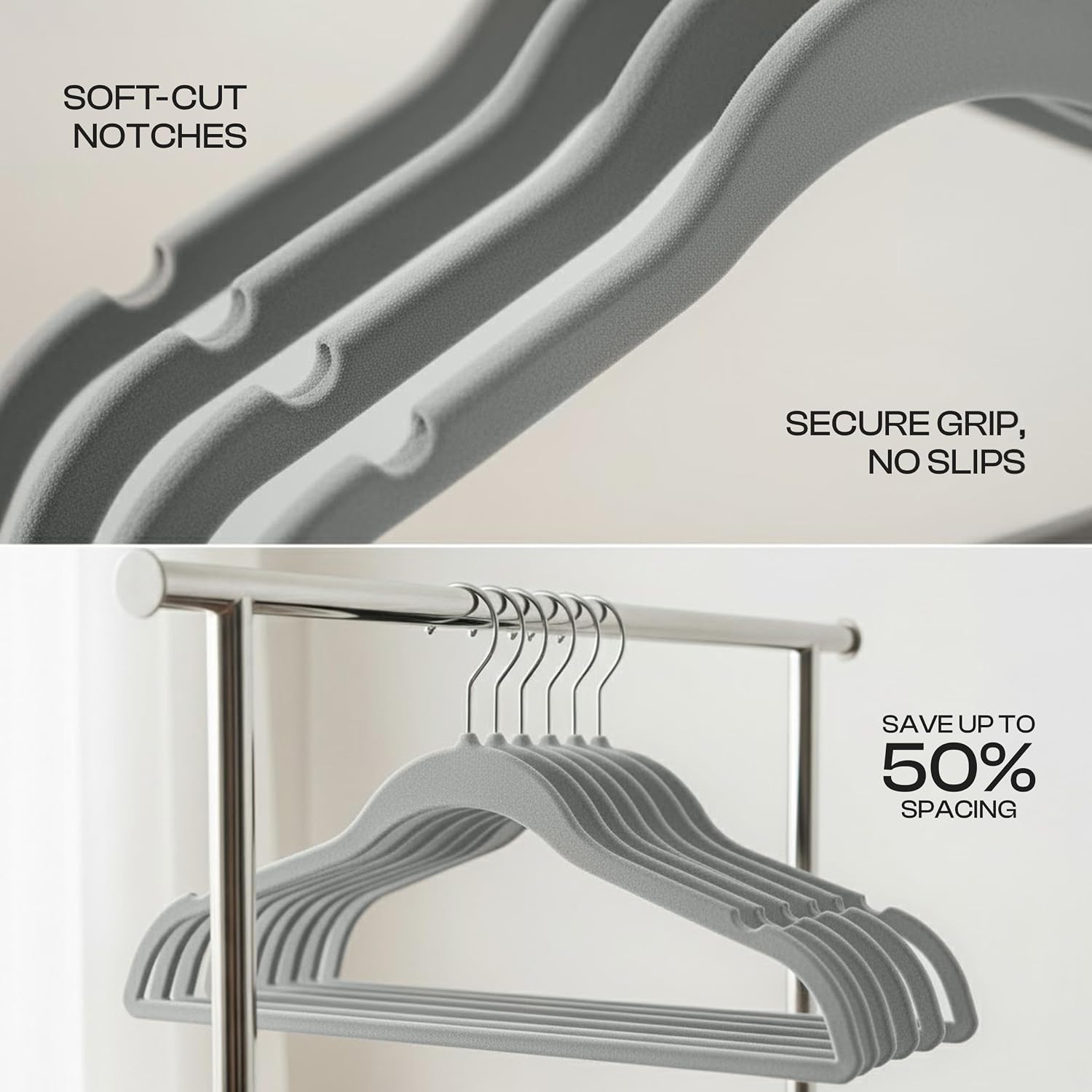 Detalle 2 de Utopia Home Appendini in velluto grigio (50 pezzi) – Appendini antifrusso, resistenti per camicie, giacche e abiti