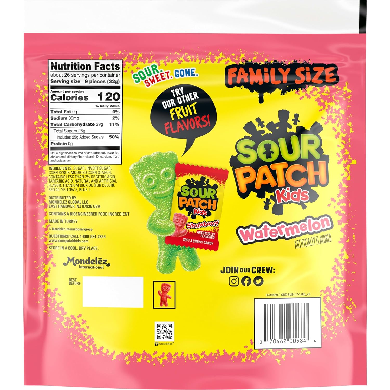 Detalle de SOUR PATCH KIDS Watermelon Soft & Chewy Gummy Candy, 1.8 lb Family Size