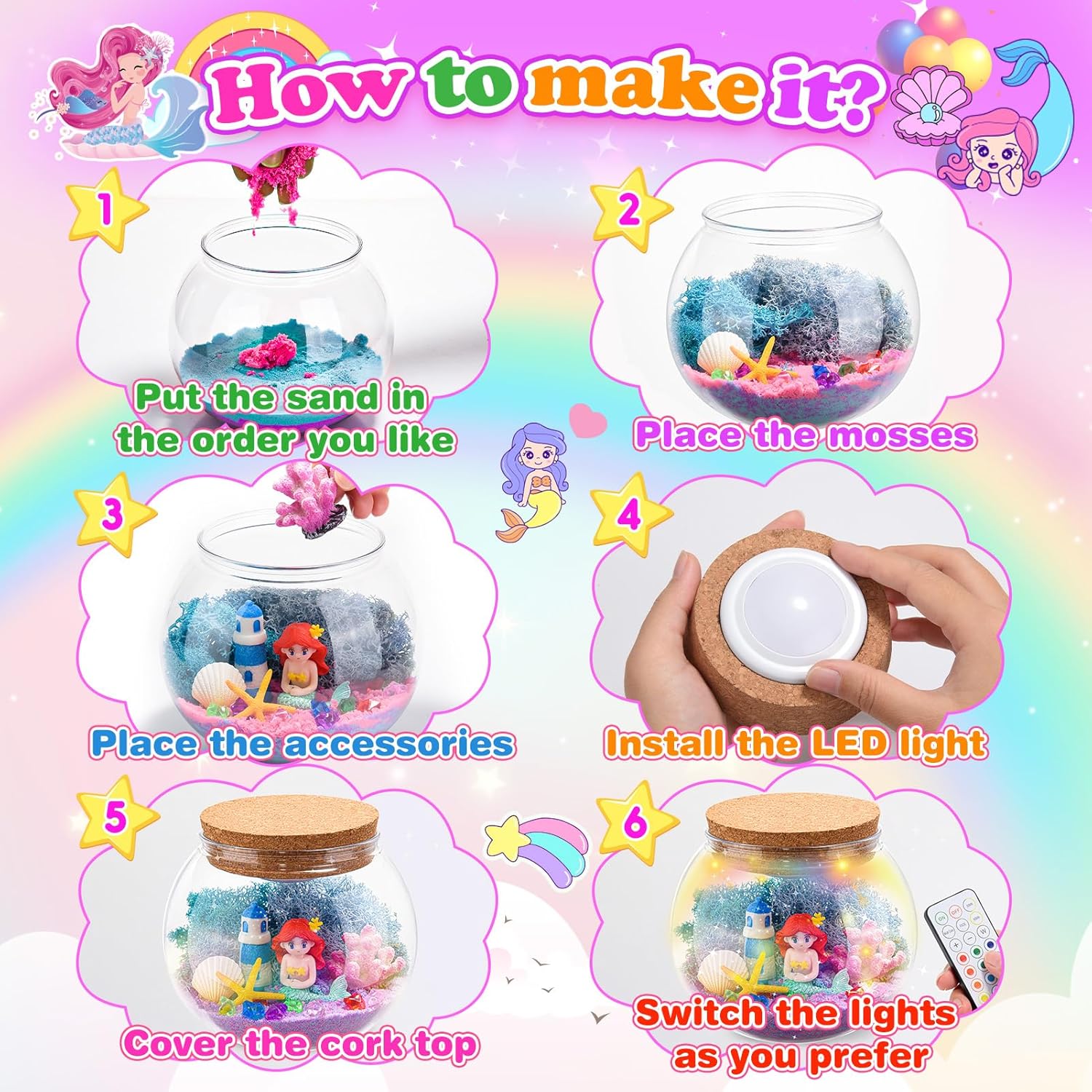 Detalle 2 de HappyGoLucky Mermaid Terrarium Kit & Night Light — 3-9 Year Old Girls Gift